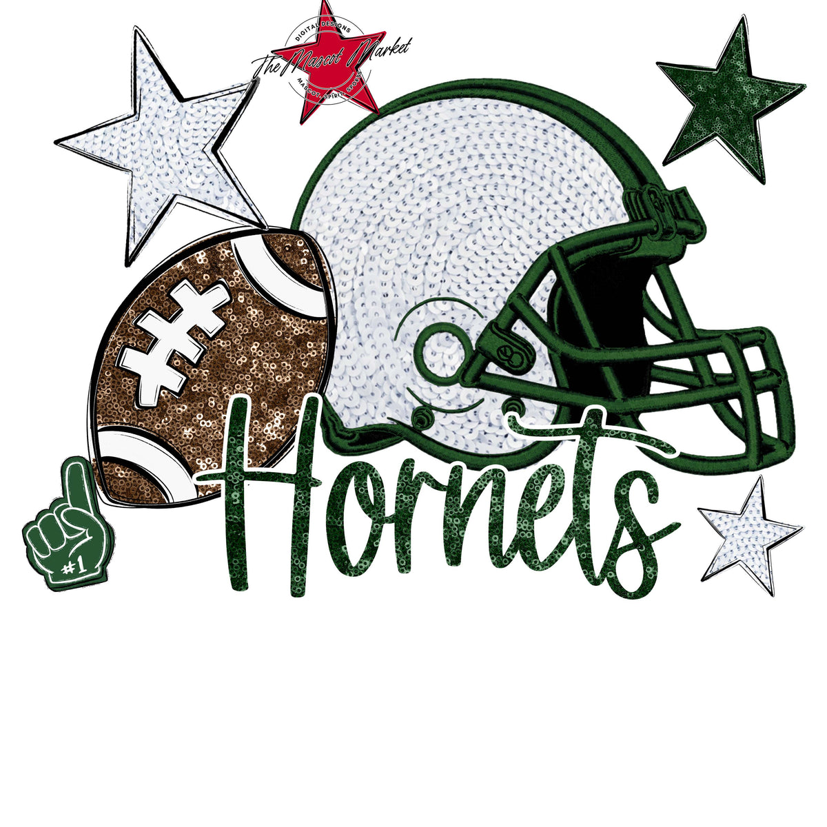 Hornets Football Embroidered Sequins Design-Green