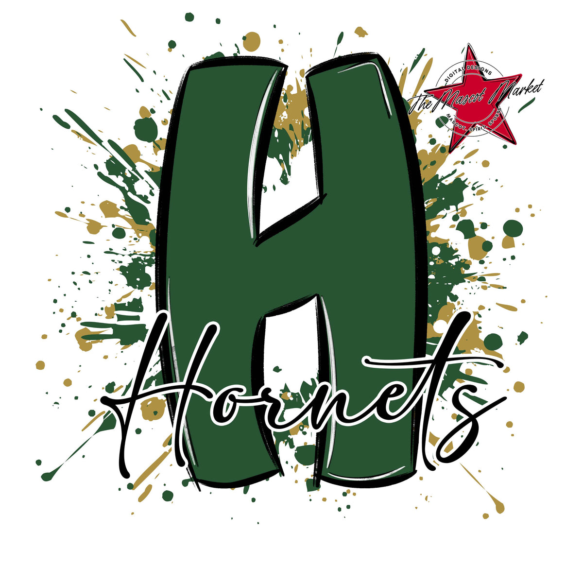 Hornets Mascot Splatter-Green & Gold