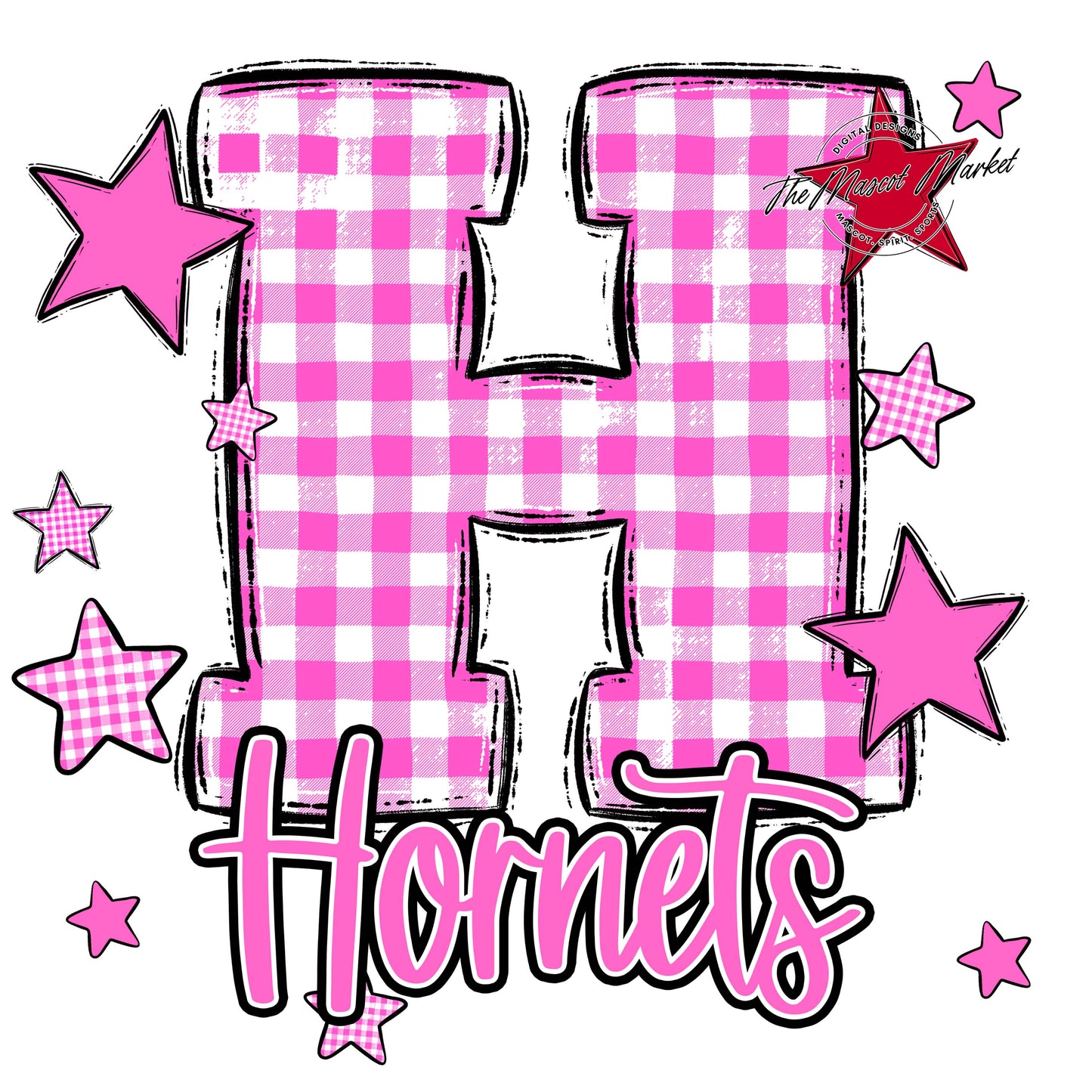 Hornets Plaid Star Design-Baby Pink