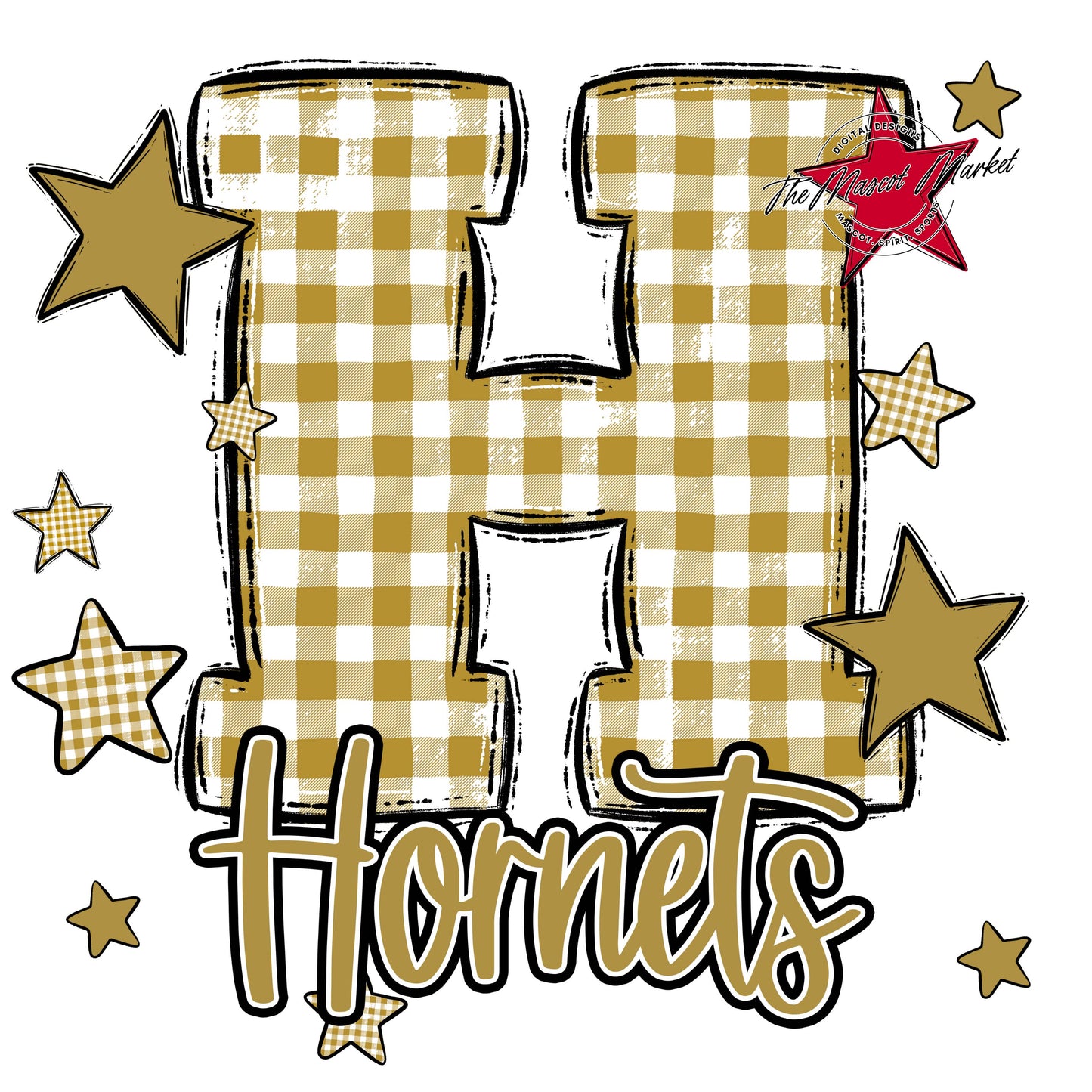 Hornets Plaid Star Design-Gold