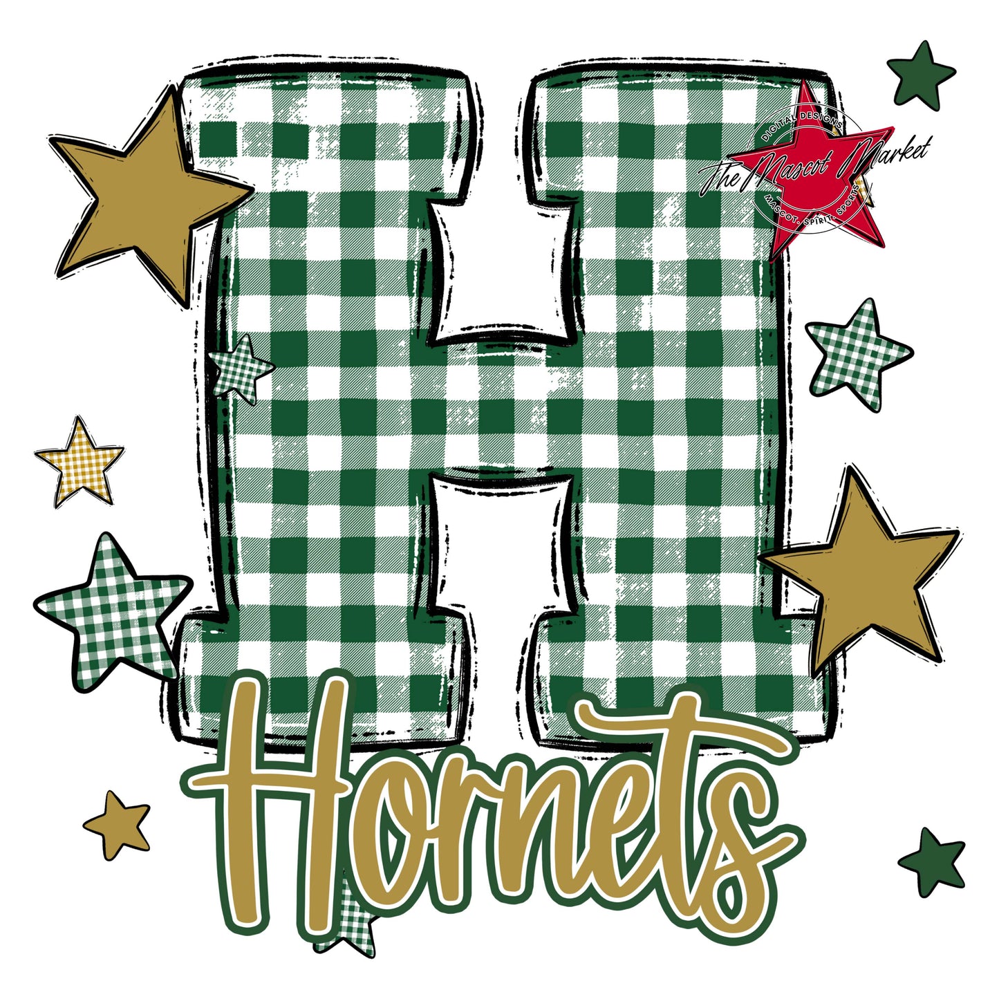 Hornets Plaid Star Design-Green & Gold