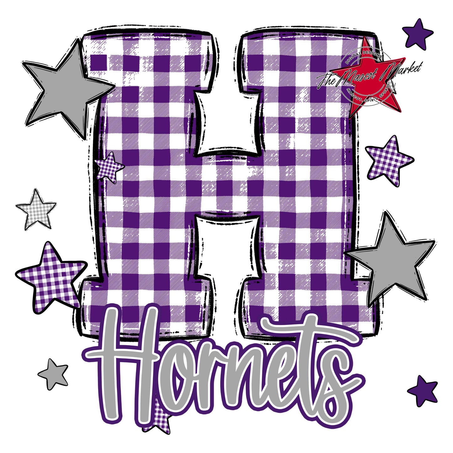 Hornets Plaid Star Design-Purple & Grey