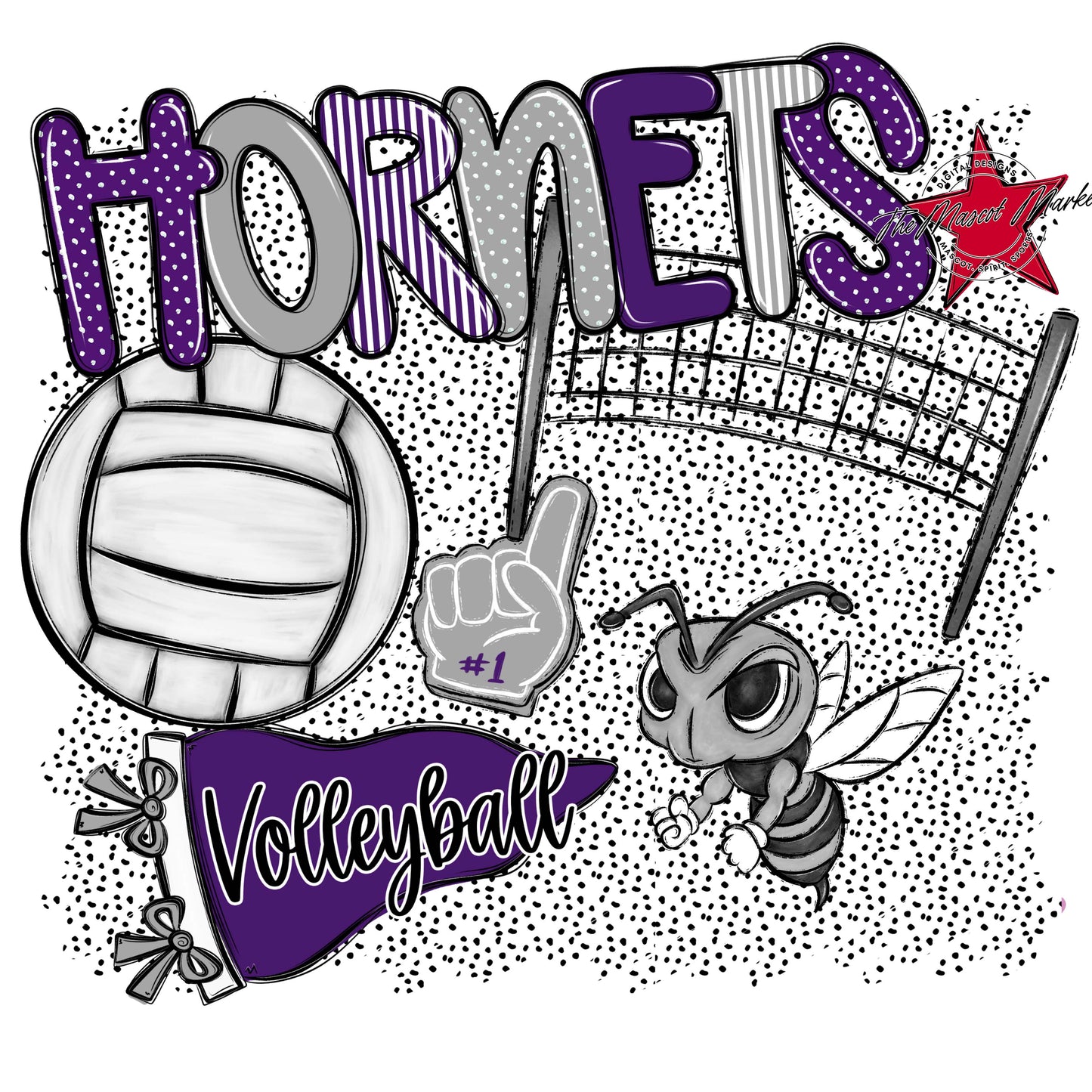 Hornets Volleyball Spirit-Purple & Grey