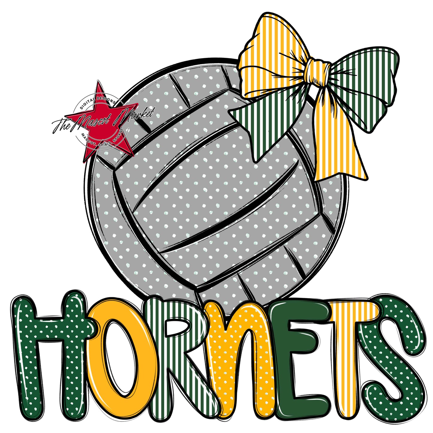 Hornets Volleyball Spirit Design-Green & Yellow