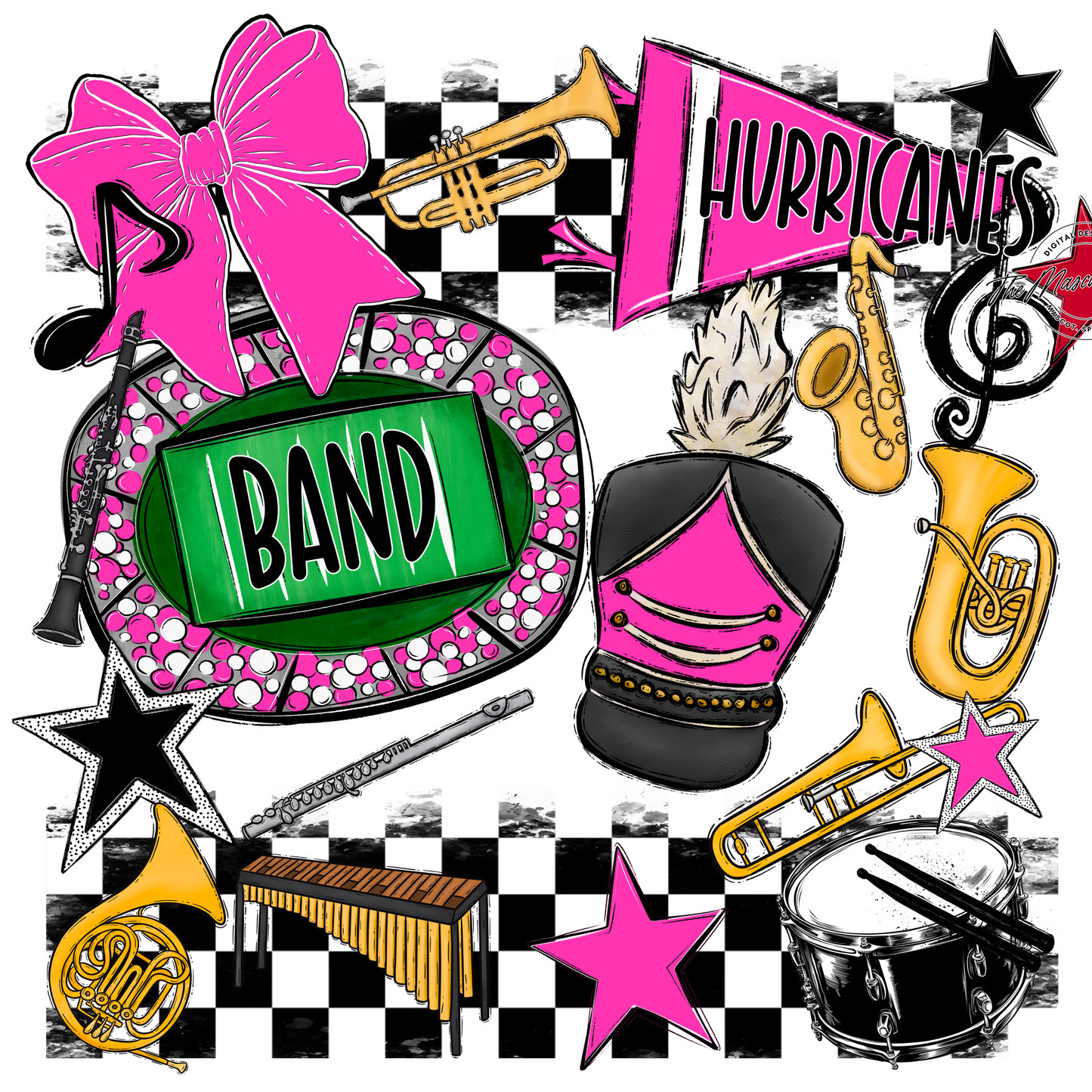 Hurricanes Checkers Band Spirit Design-Pink
