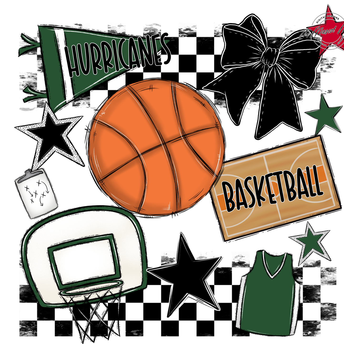 Hurricanes Checkers Basketball Spirit Design-Green