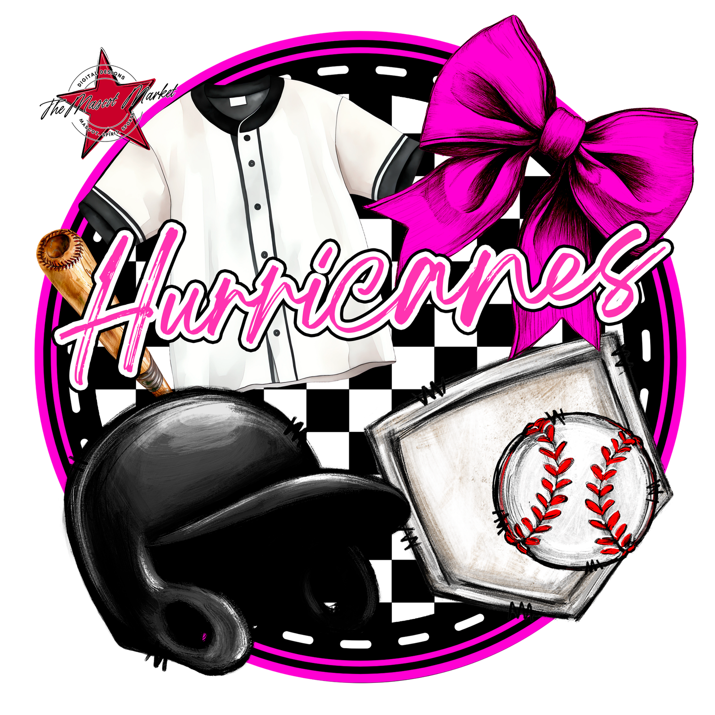 Hurricanes Circle Baseball Design-Pink