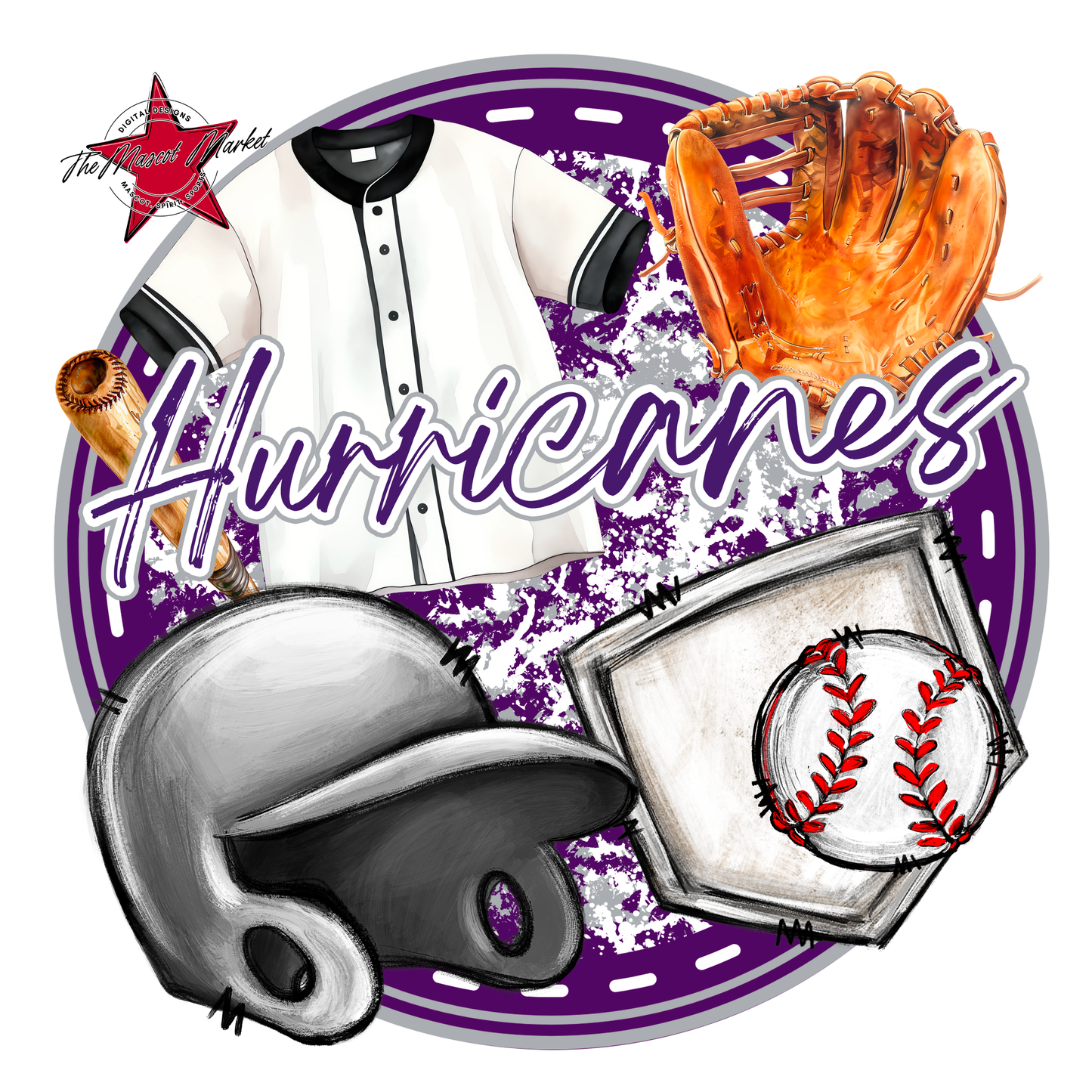Hurricanes Circle Baseball Design-Purple-Grey