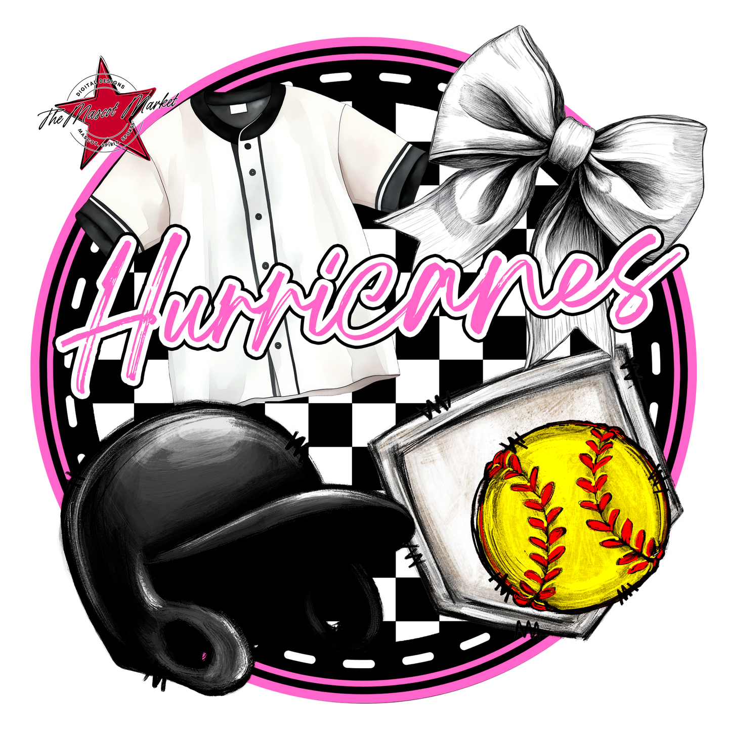 Hurricanes Circle Softball Design-Baby Pink