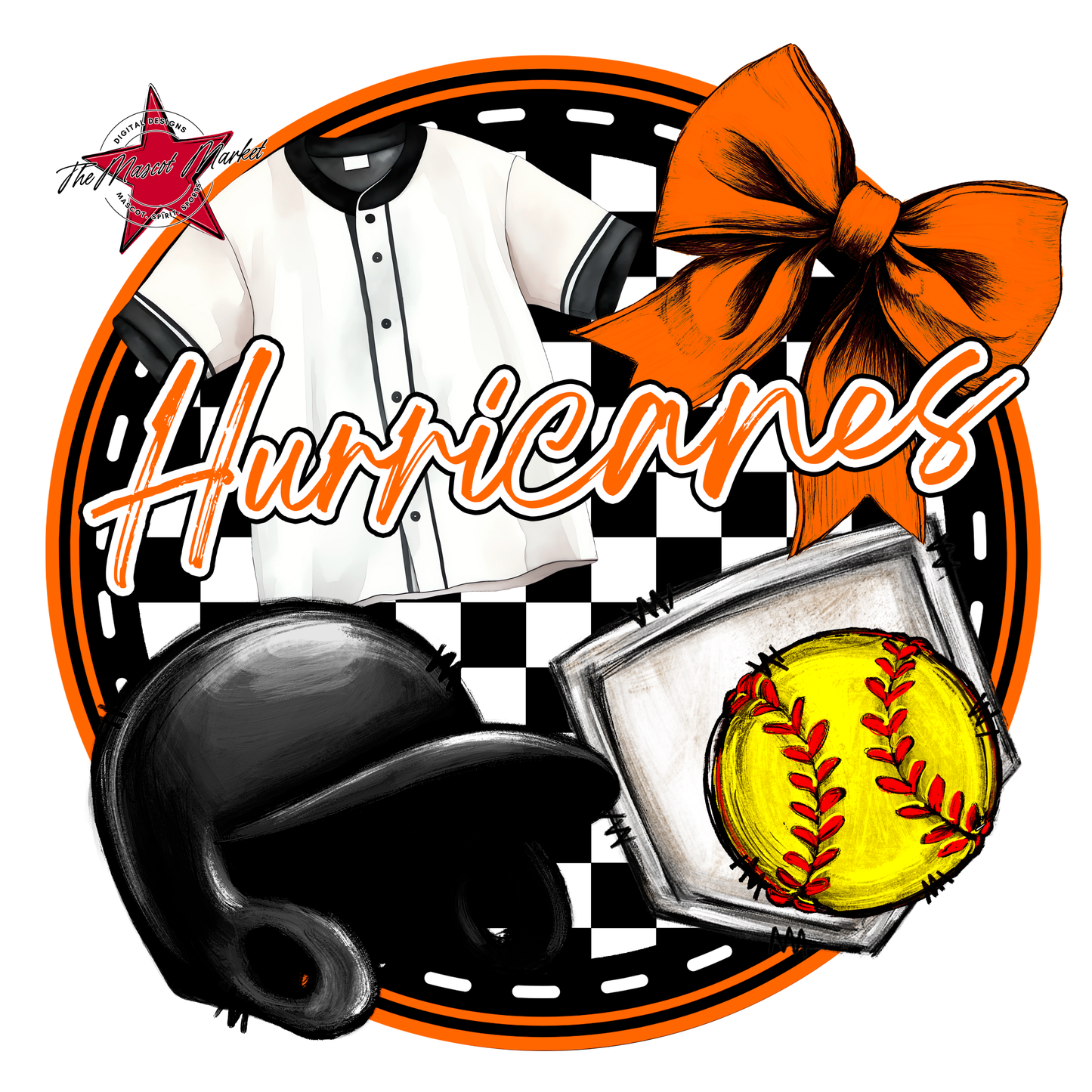 Hurricanes Circle Softball Design-Orange