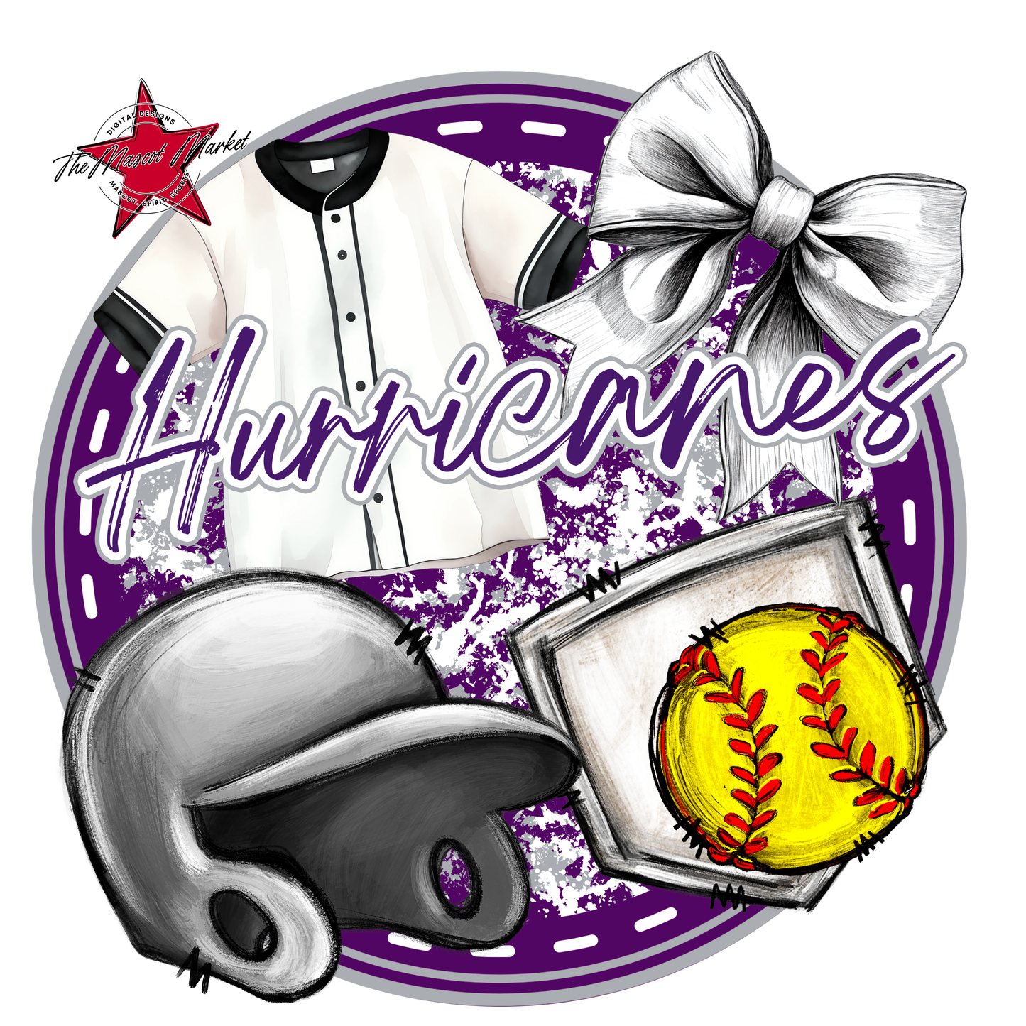 Hurricanes Circle Softball Design-Purple-Grey