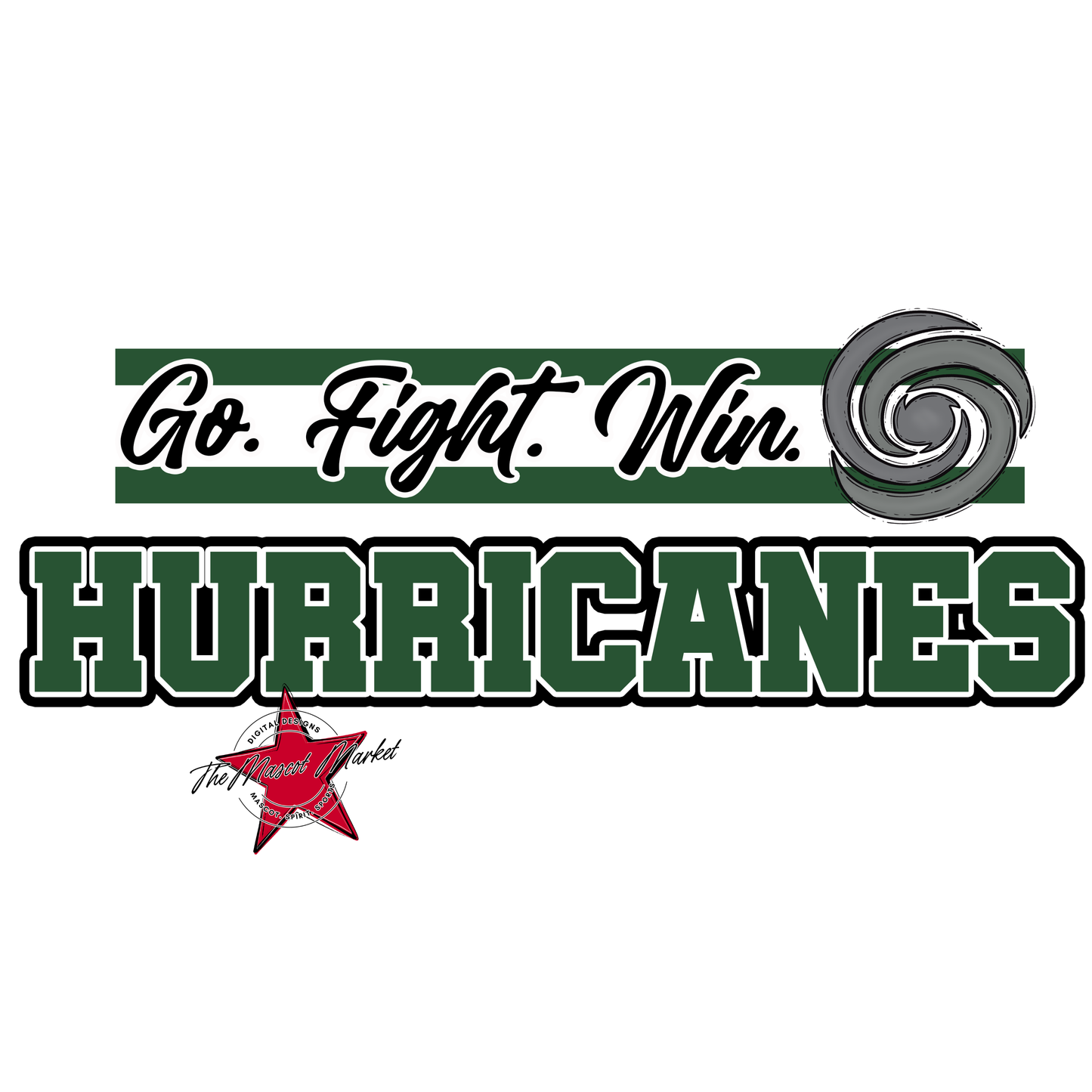 Hurricanes Go Fight Win Mascot Lines-Green