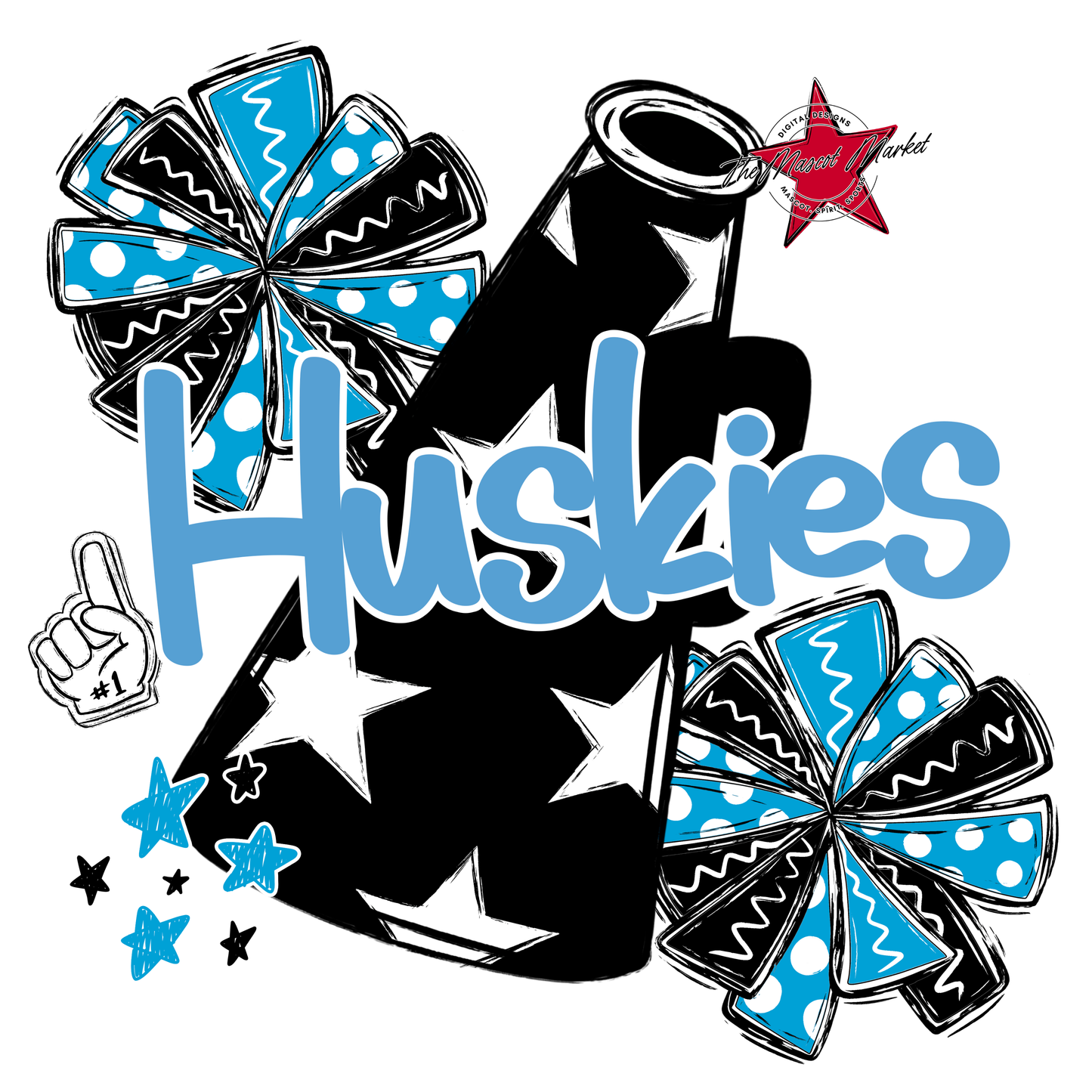 Huskies Alpha Megaphone Design-Carolina Blue