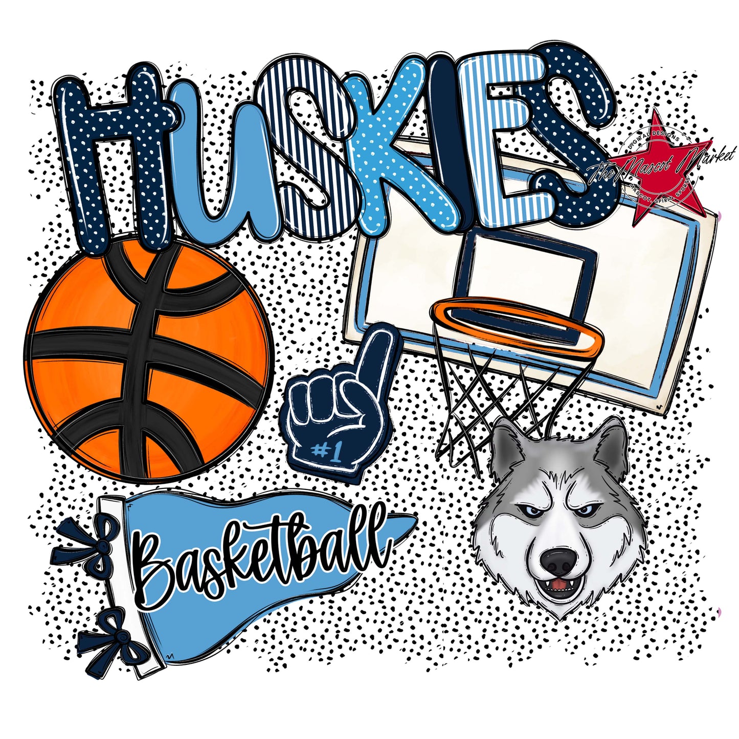 Huskies Basketball Spirit-Navy & Carolina Blue
