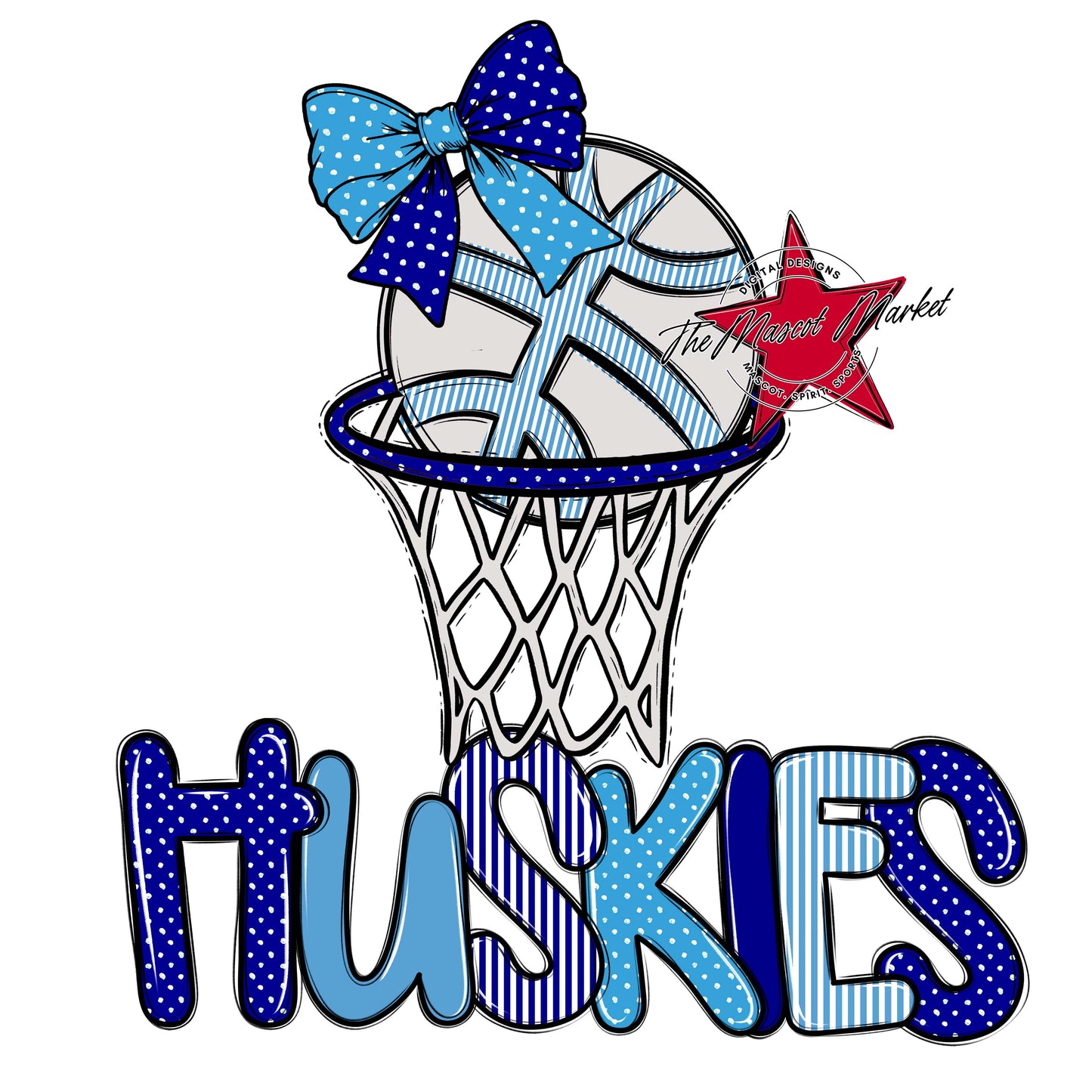 Huskies Basketball Spirit Design-Blue & Carolina Blue
