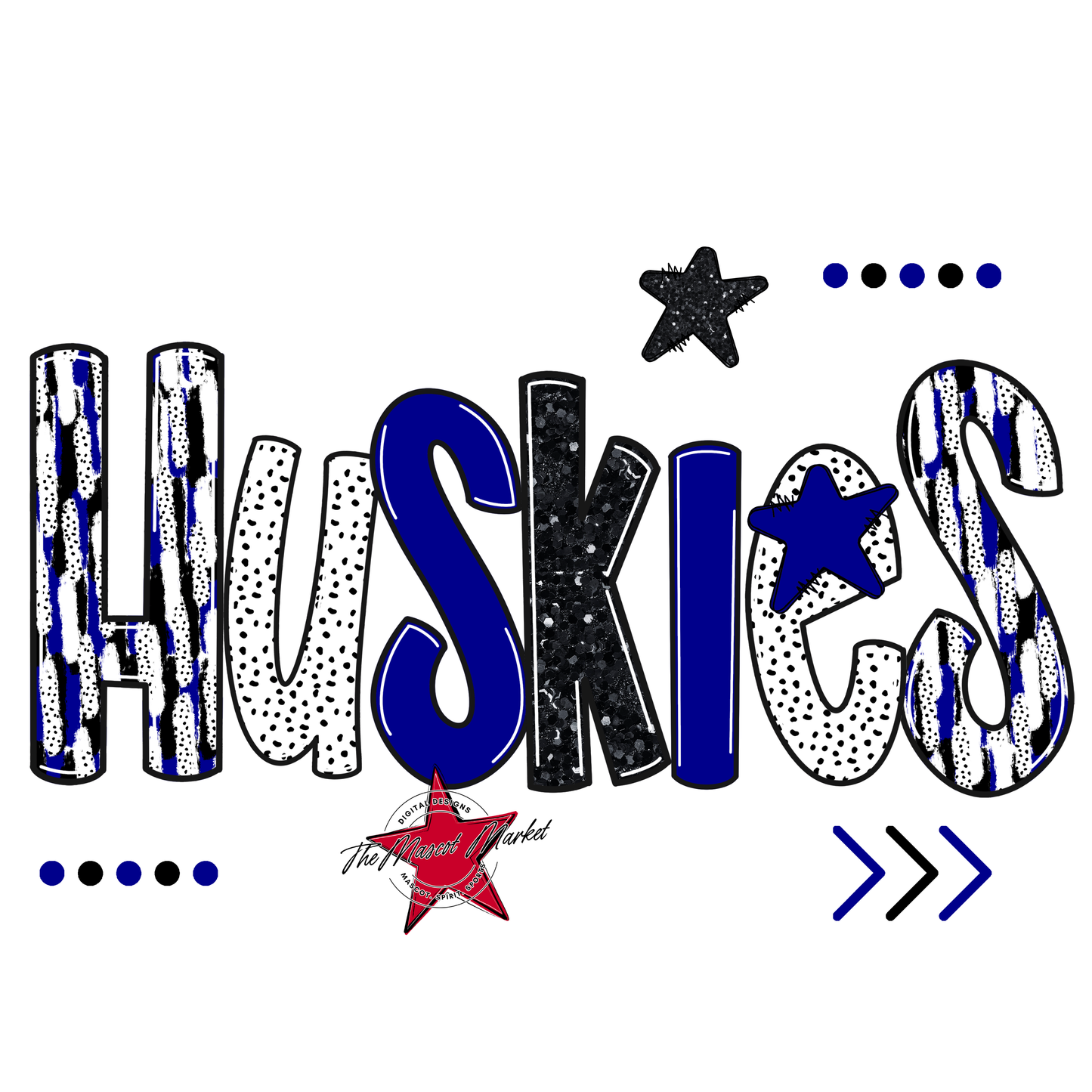 Huskies Brushstroke Alpha w Arrows-Blue