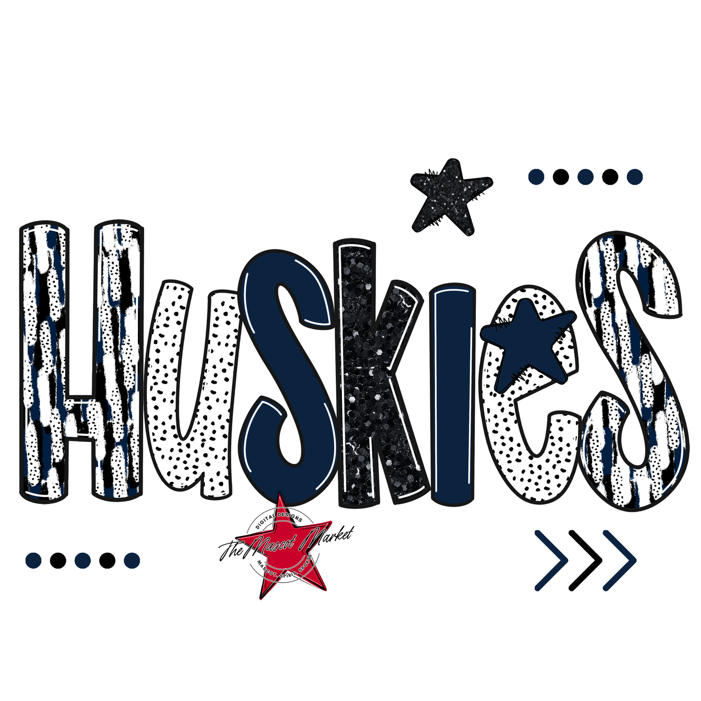 Huskies Brushstroke Alpha w Arrows-Navy