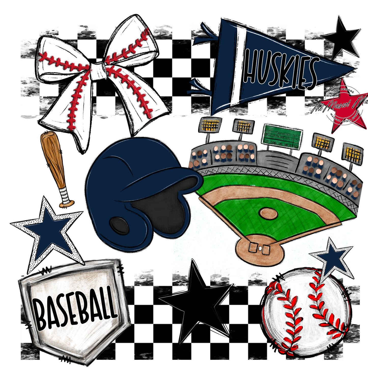 Huskies Checkers Baseball Spirit Design-Navy
