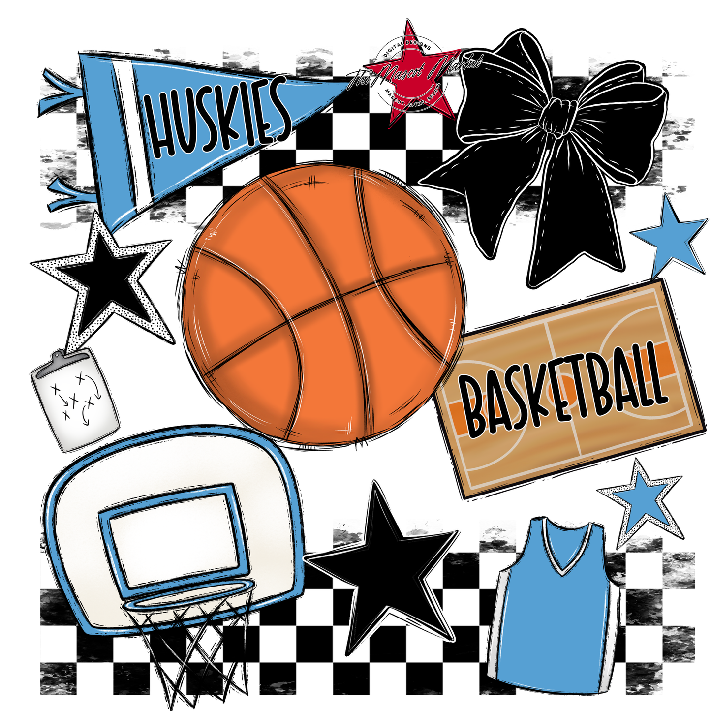 Huskies Checkers Basketball Spirit Design-Carolina Blue