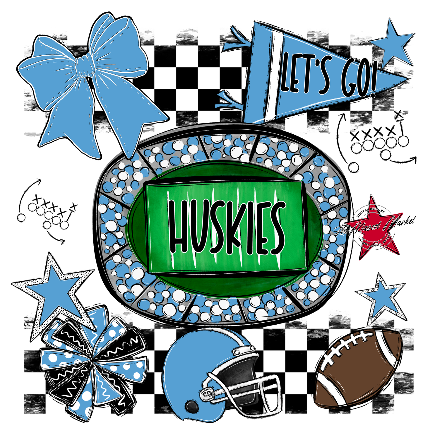 Huskies Checkers Spirit Design-Carolina Blue