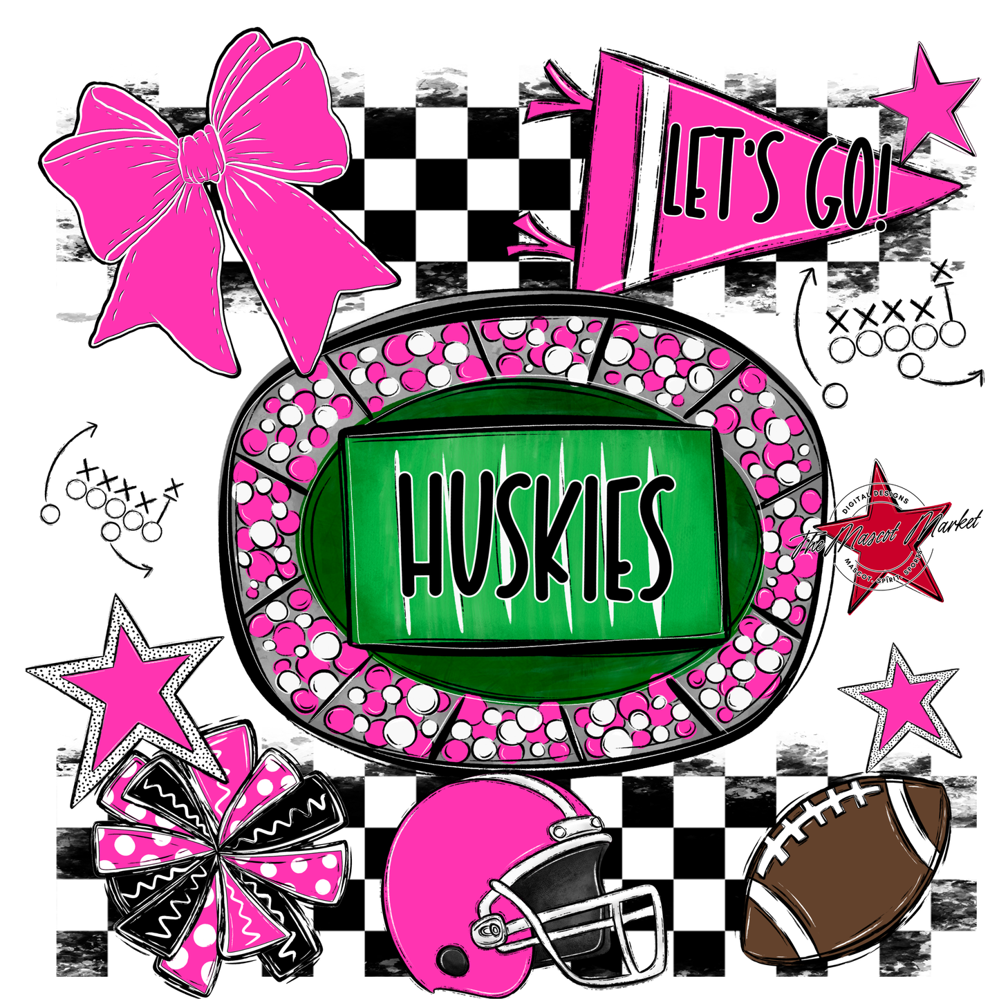 Huskies Checkers Spirit Design-Pink