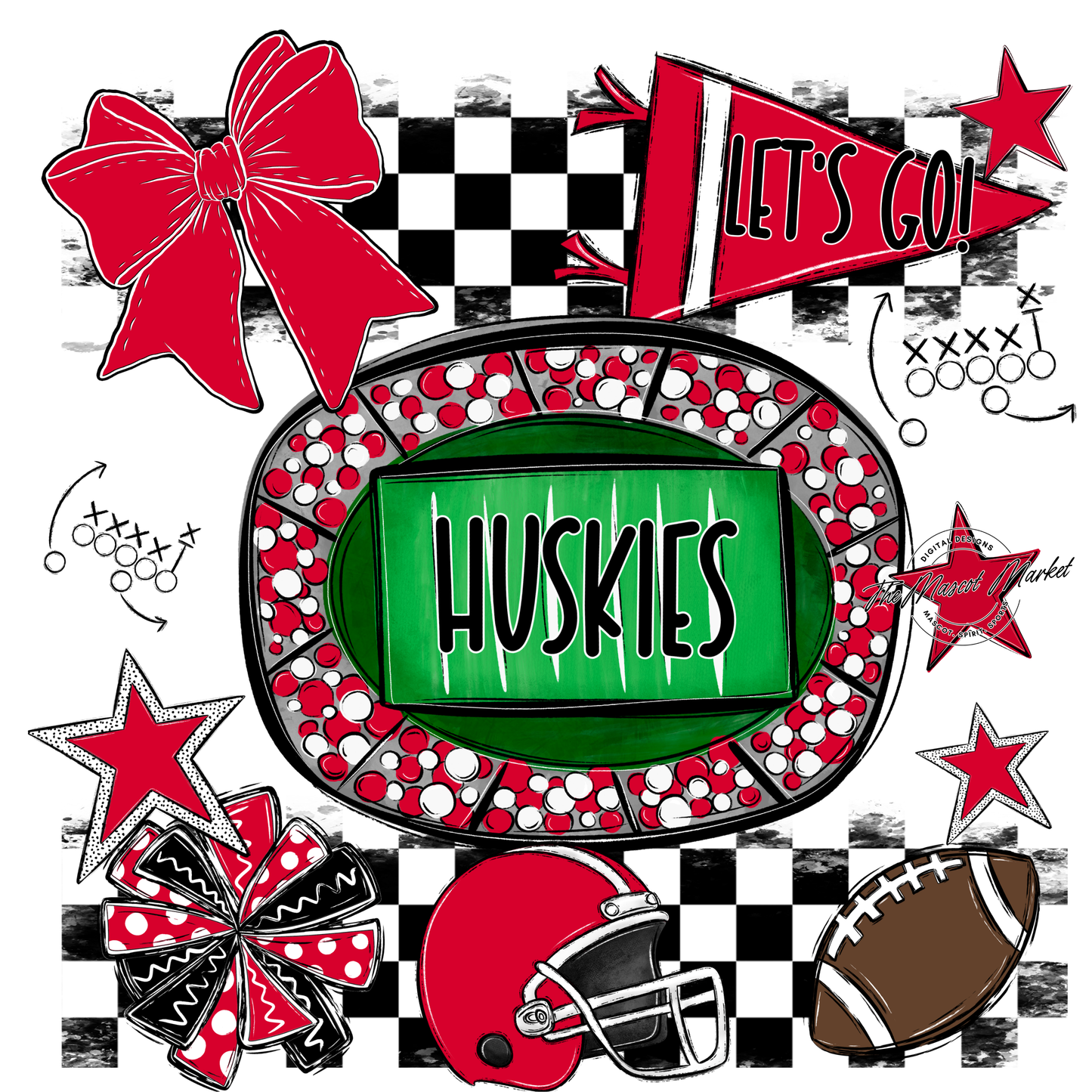 Huskies Checkers Spirit Design-Red
