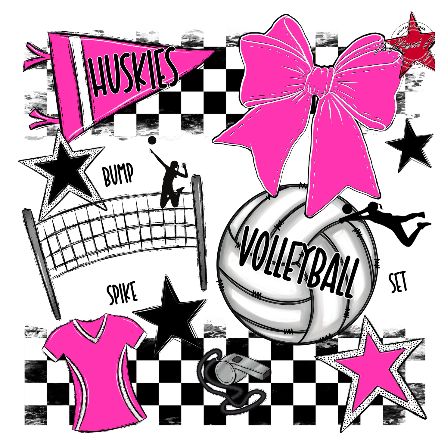 Huskies Checkers Volleyball Spirit Design-Pink