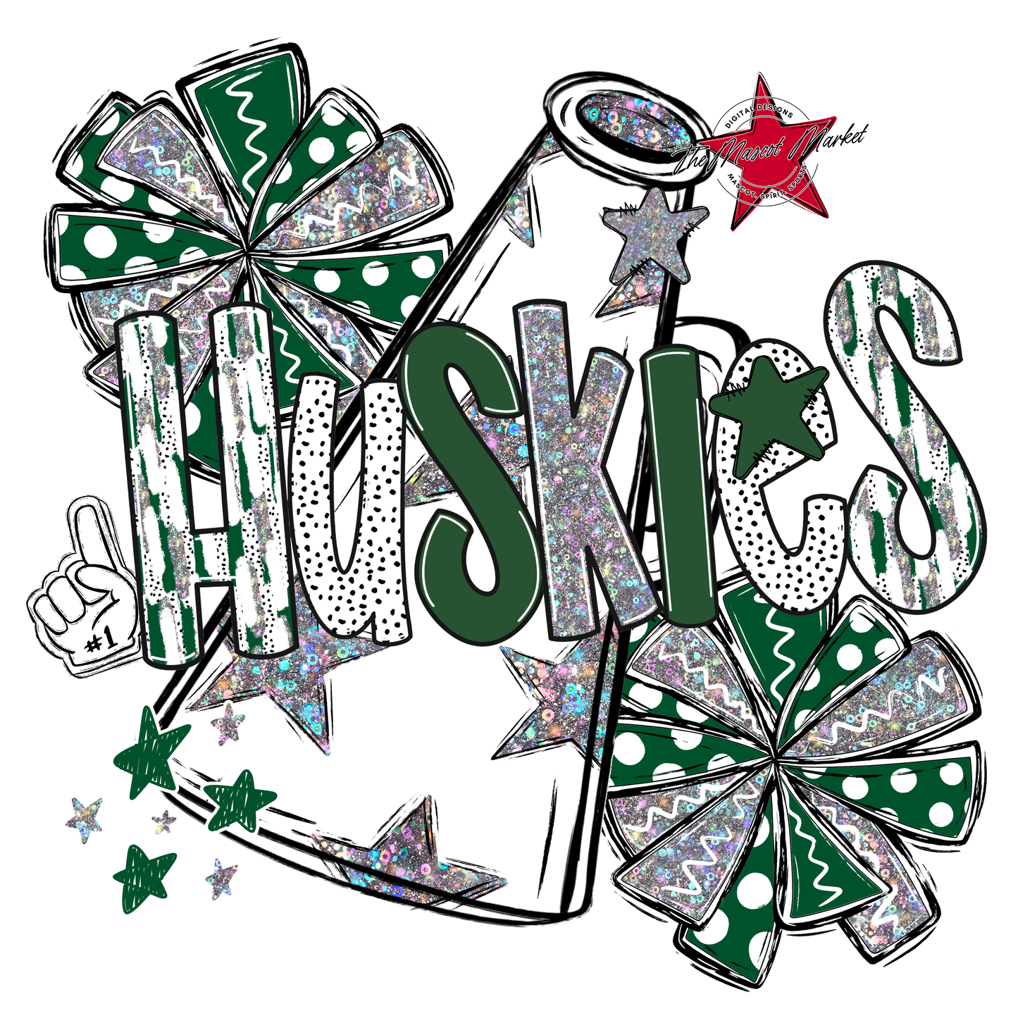 Huskies Cheer Megaphone Scrape-Green