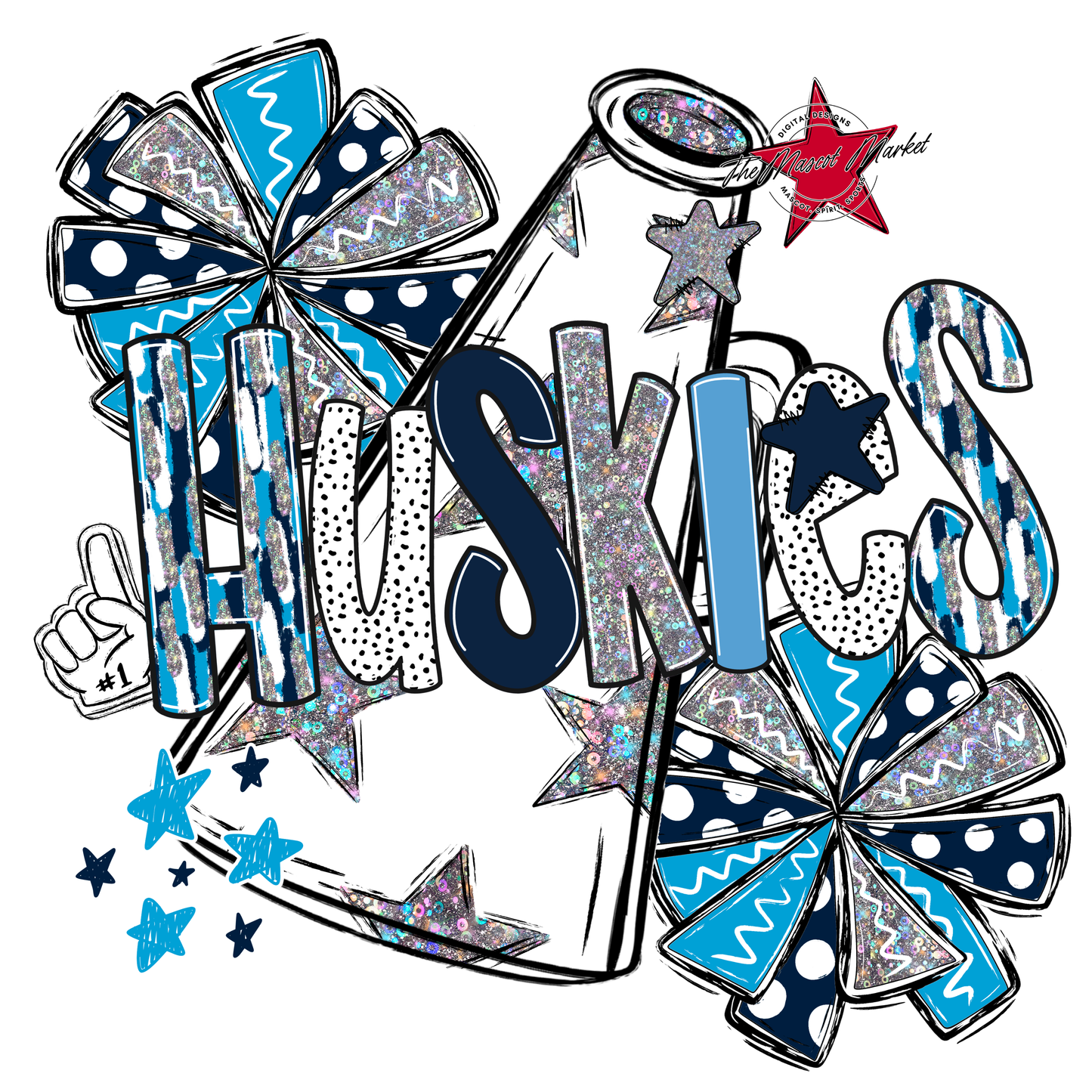Huskies Cheer Megaphone Scrape-Navy-Carolina Blue