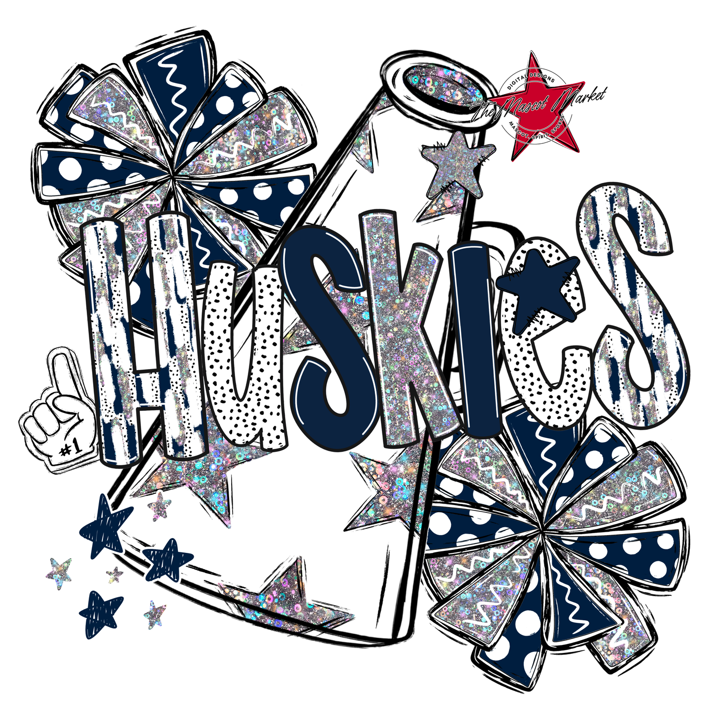 Huskies Cheer Megaphone Scrape-Navy