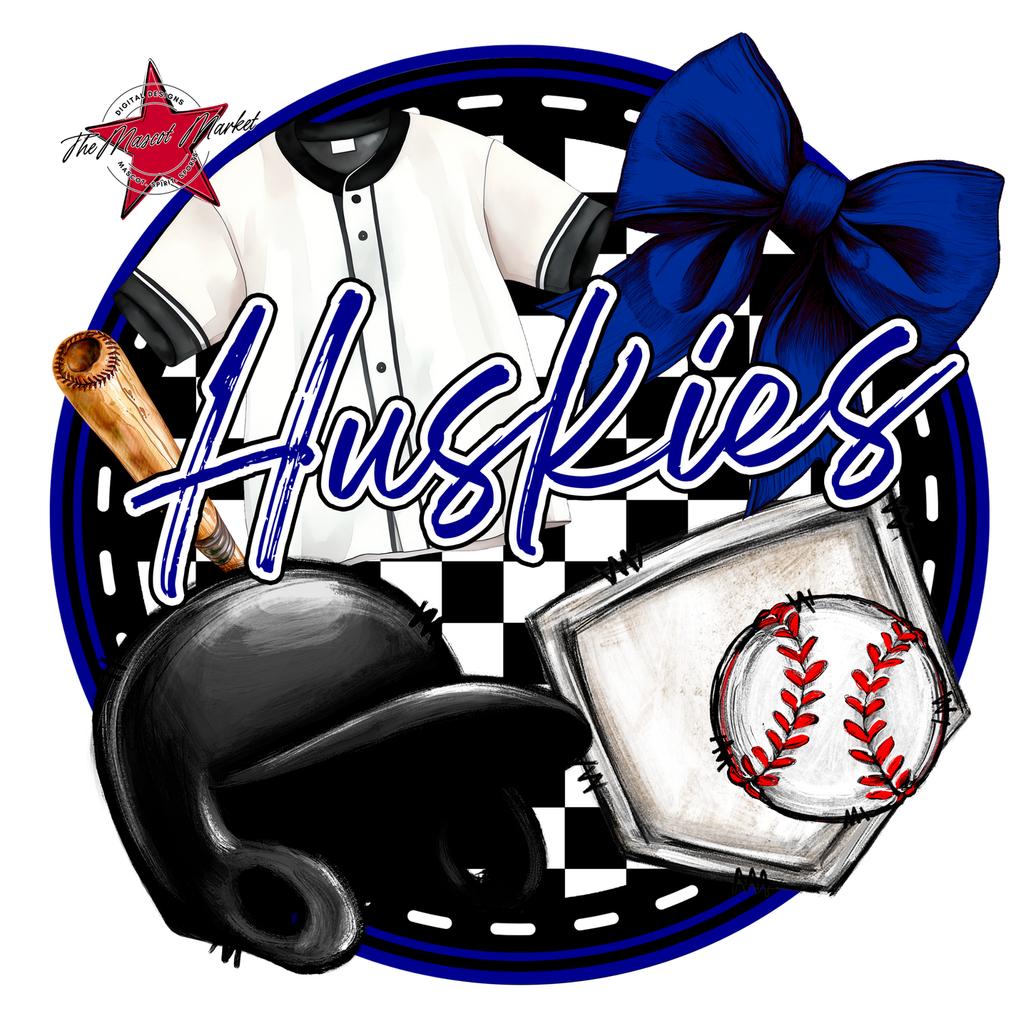 Huskies Circle Baseball Design-Blue