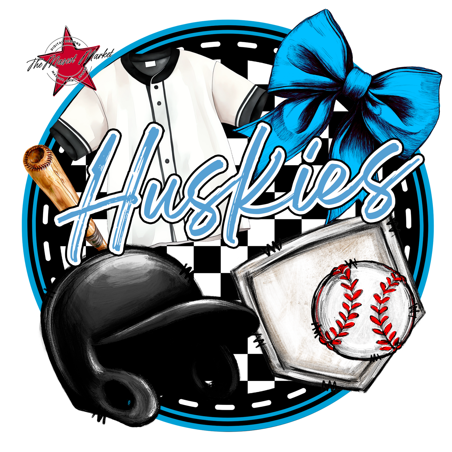Huskies Circle Baseball Design-Carolina Blue