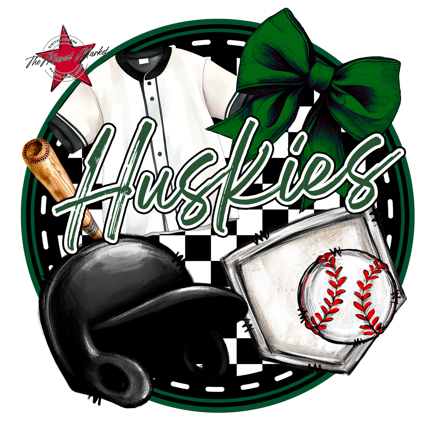 Huskies Circle Baseball Design-Green