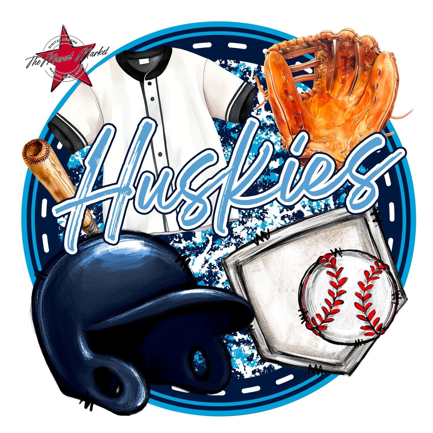 Huskies Circle Baseball Design-Navy-Carolina Blue