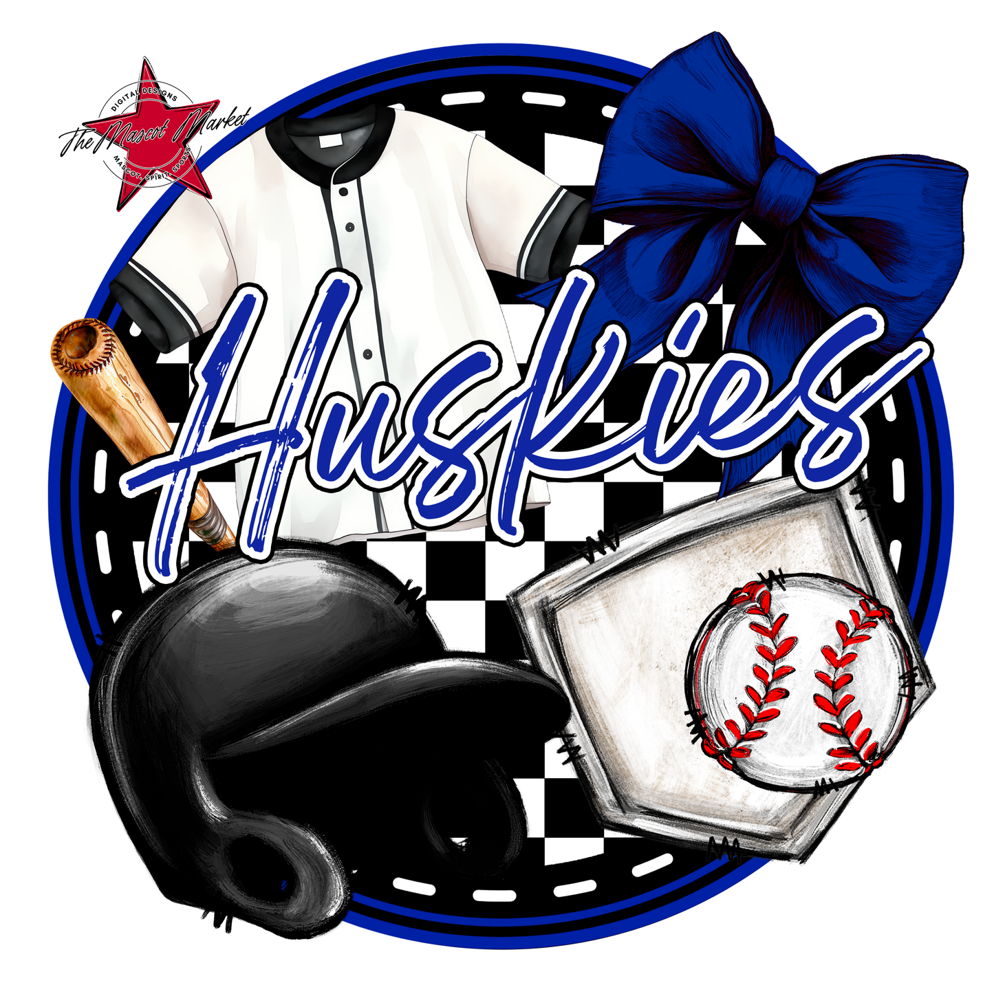 Huskies Circle Baseball Design-Royal Blue