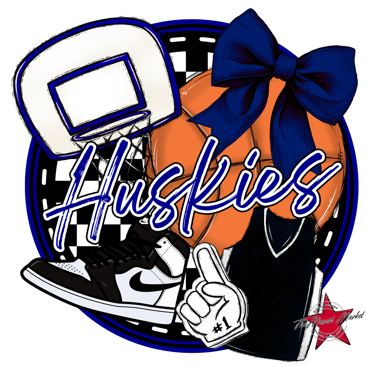 Huskies Circle Basketball Design-Blue