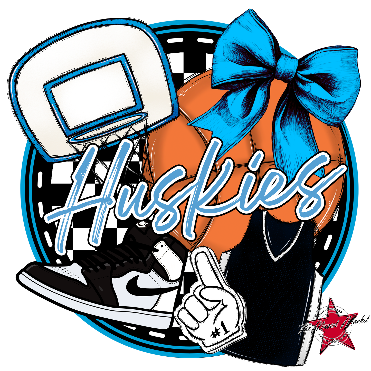Huskies Circle Basketball Design-Carolina Blue