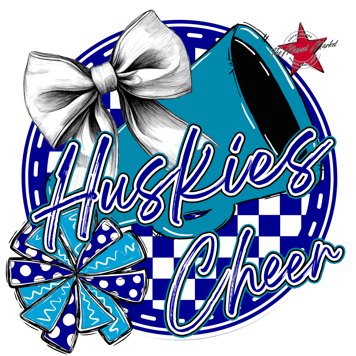 Huskies Circle Cheer Design-Blue-Carolina Blue