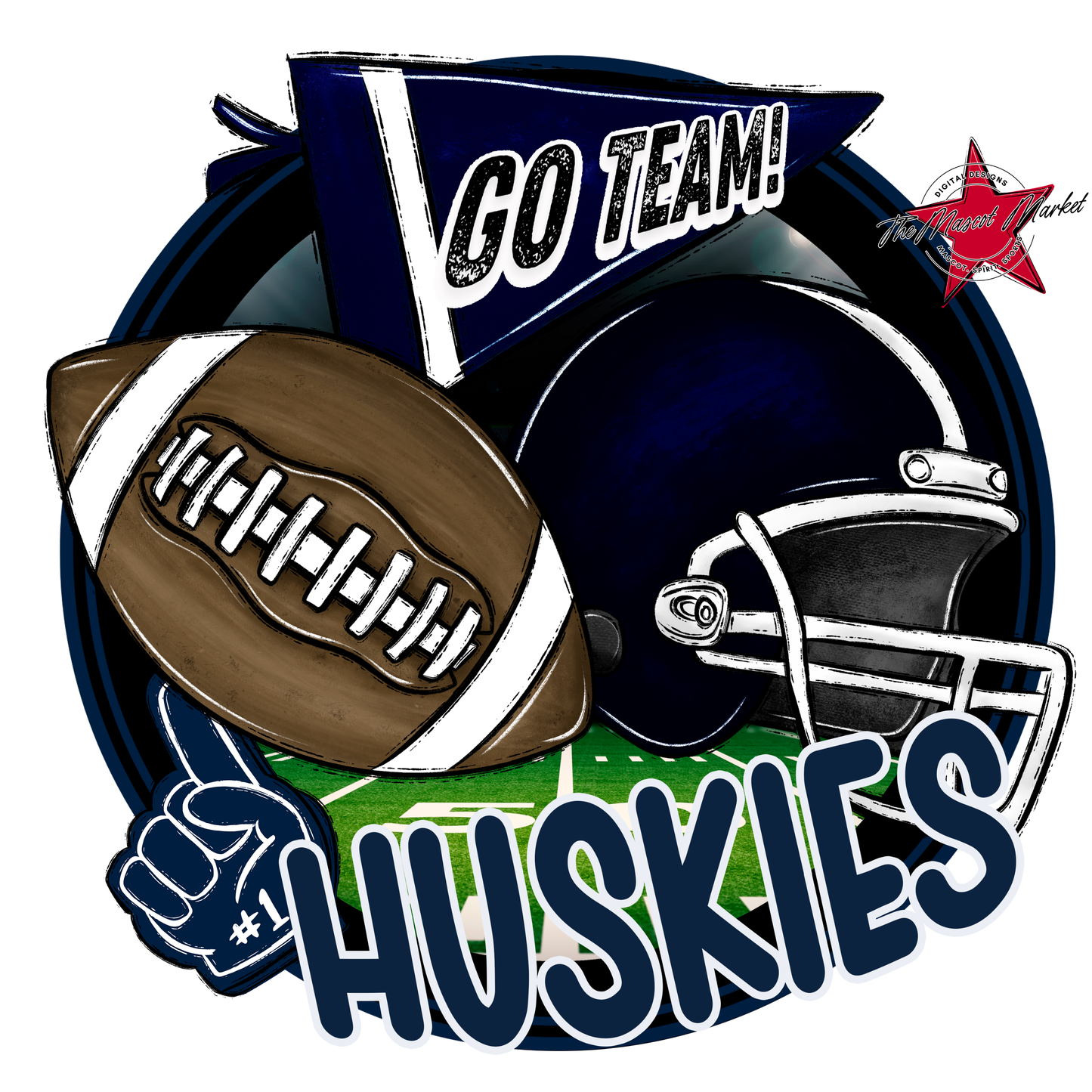 Huskies Circle Football Design-Navy