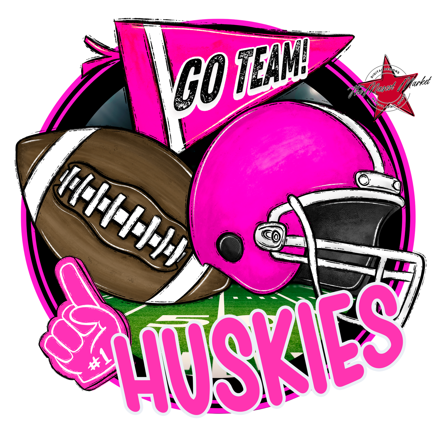 Huskies Circle Football Design-Pink