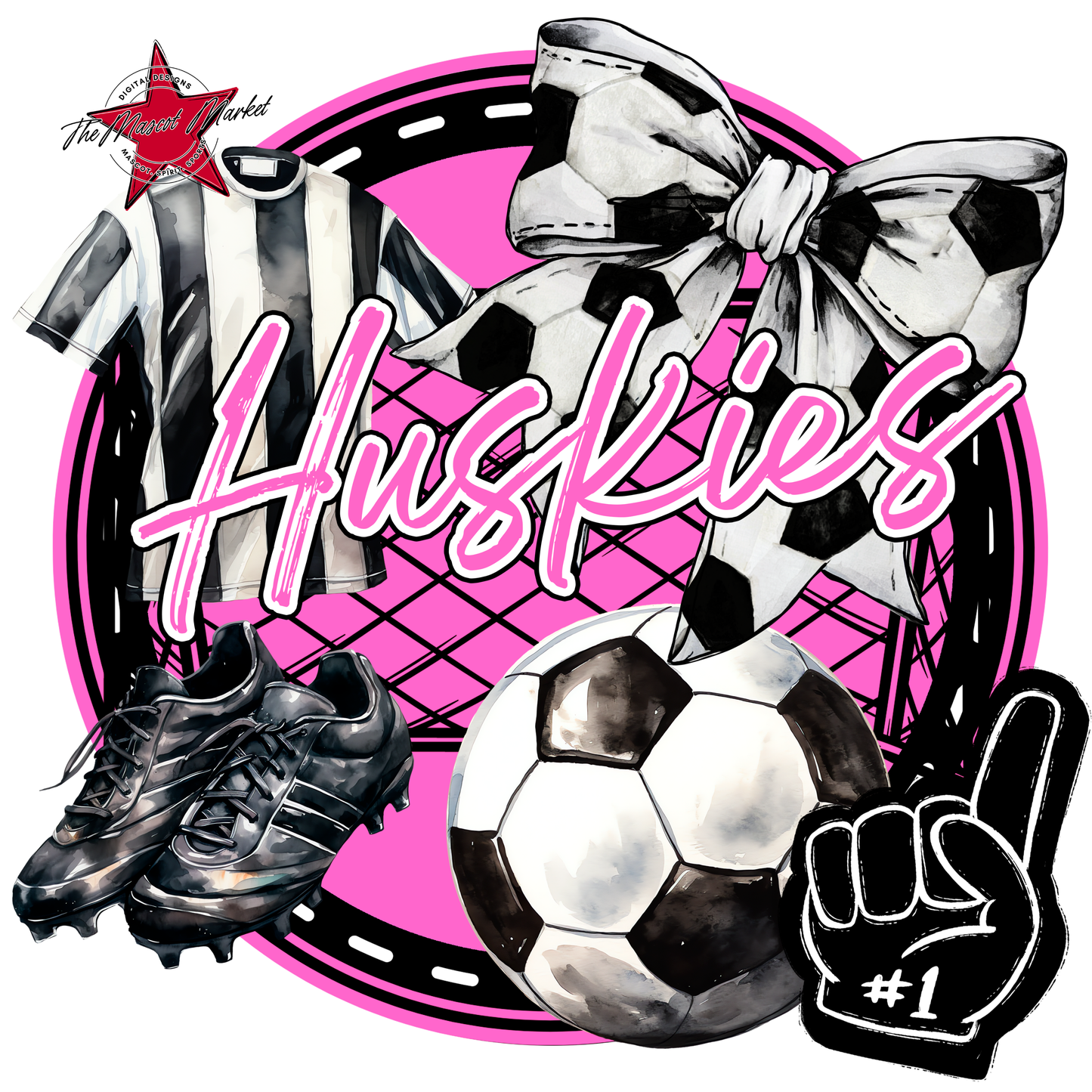Huskies Circle Soccer Design-Baby Pink