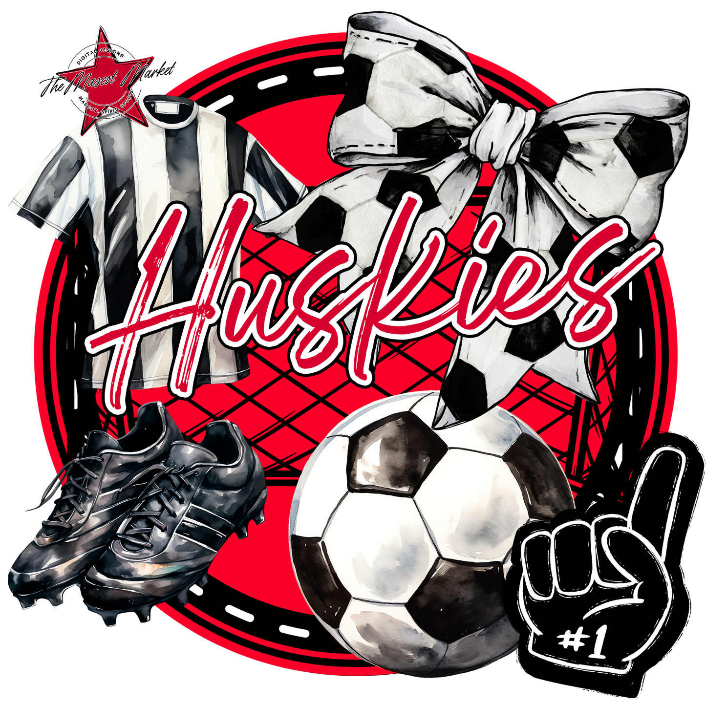 Huskies Circle Soccer Design-Red