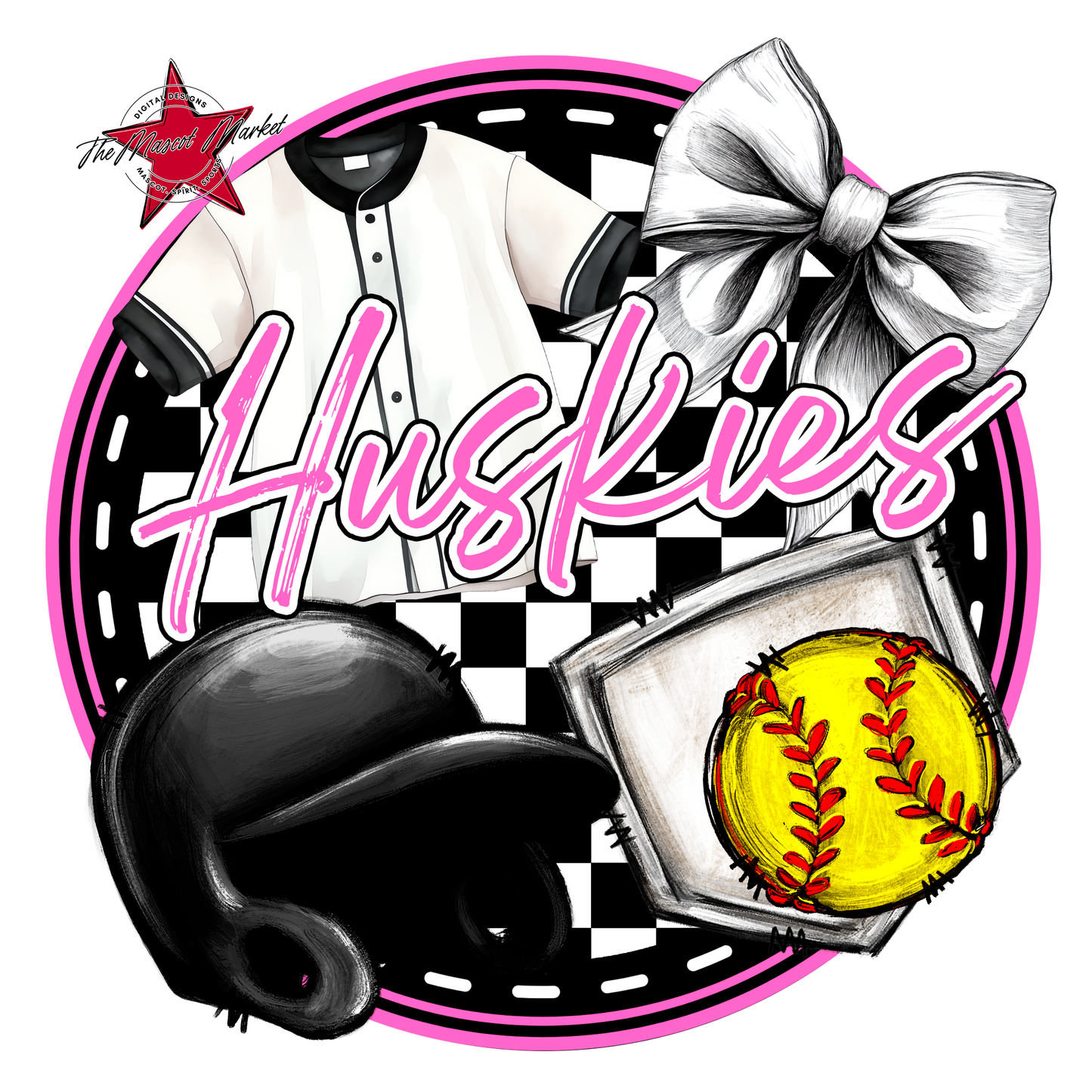 Huskies Circle Softball Design-Baby Pink