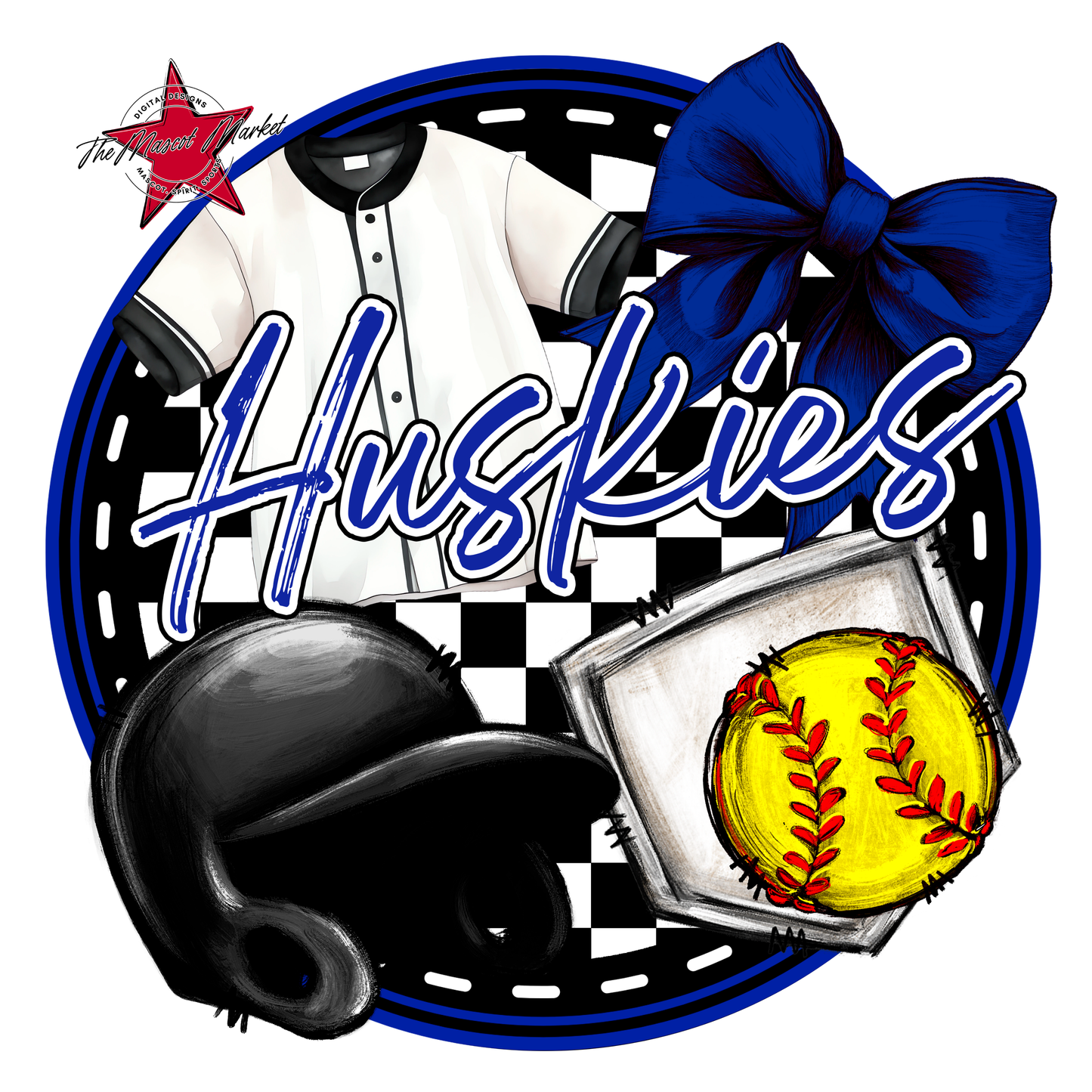 Huskies Circle Softball Design-Blue