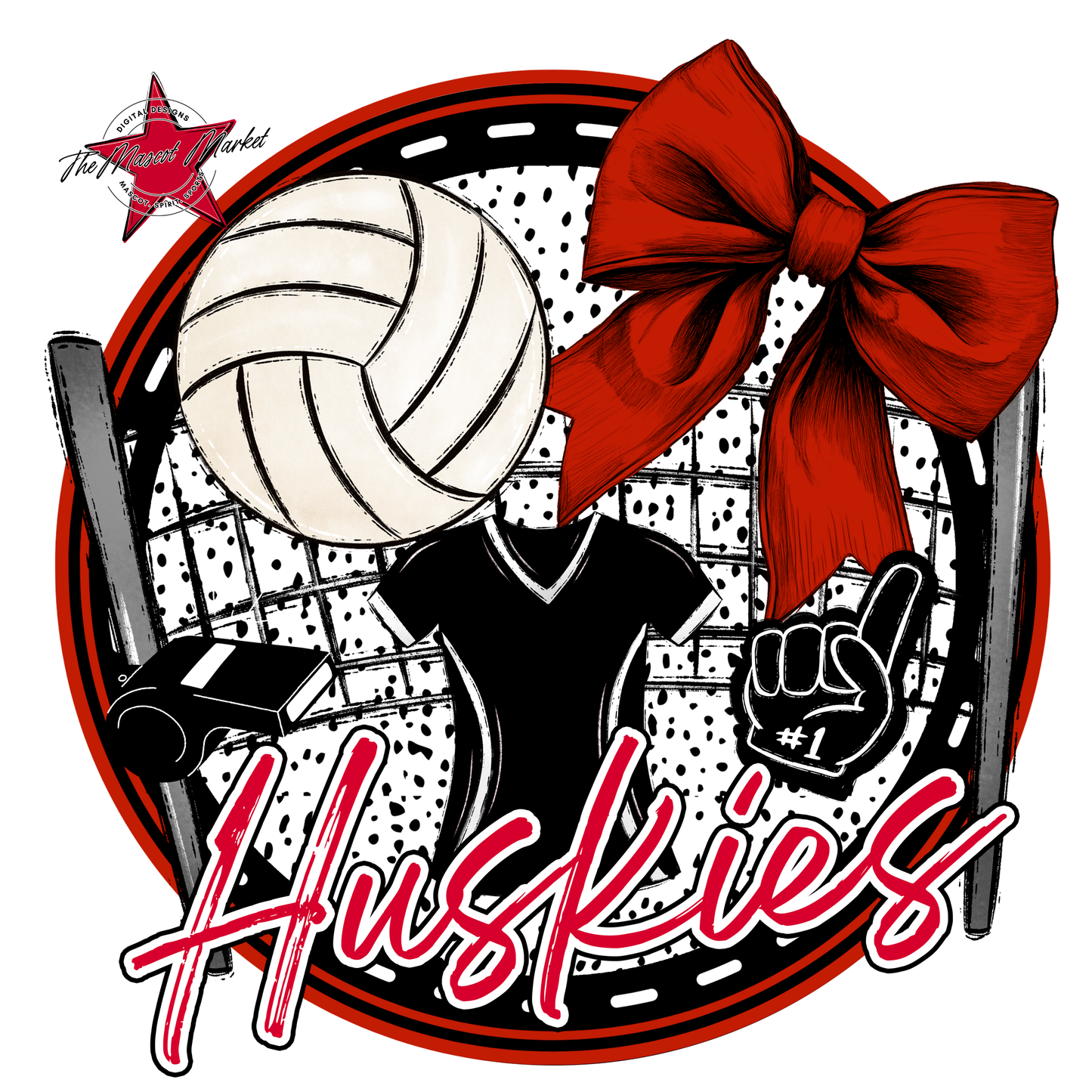 Huskies Circle Volleyball Design-Red