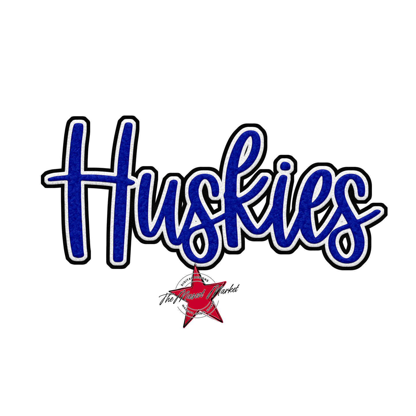 Huskies Faux Chenille Patch-Royal Blue