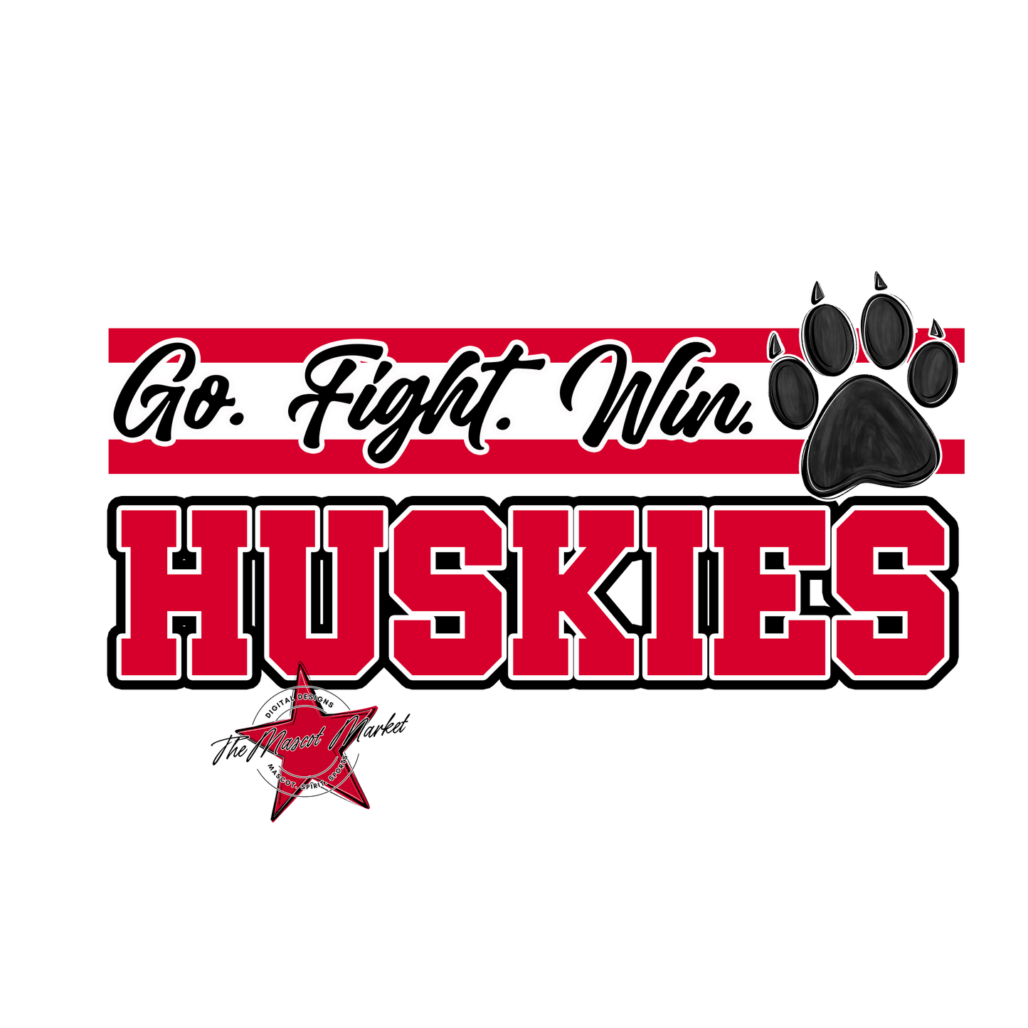 Huskies Go Fight Win Mascot Lines-Red