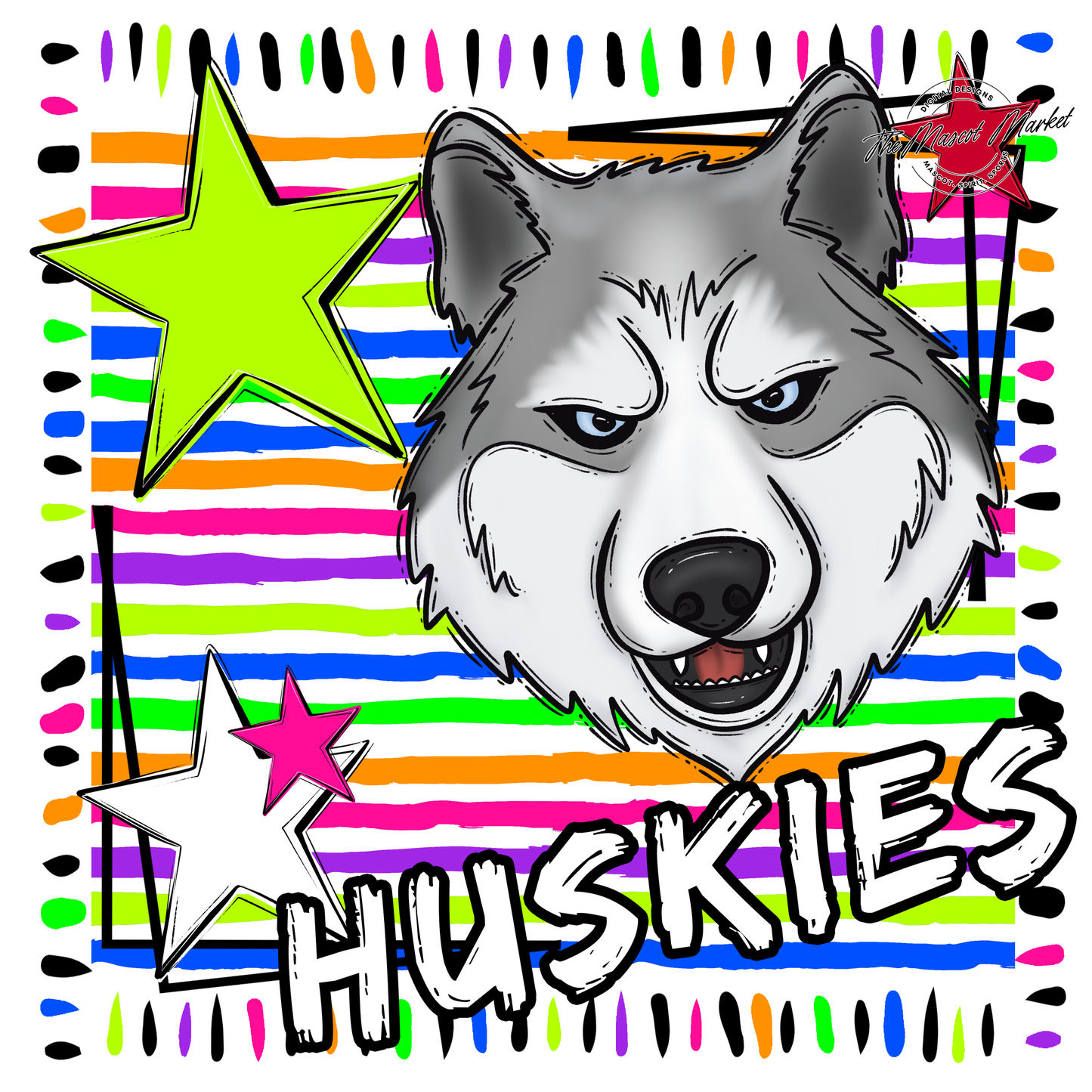 Huskies Mascot Frame-Neon White