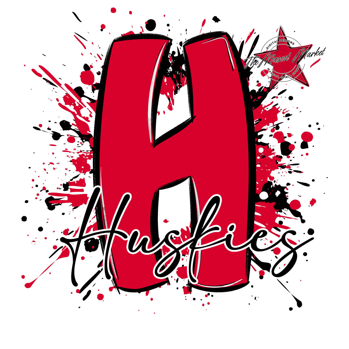 Huskies Mascot Splatter-Red