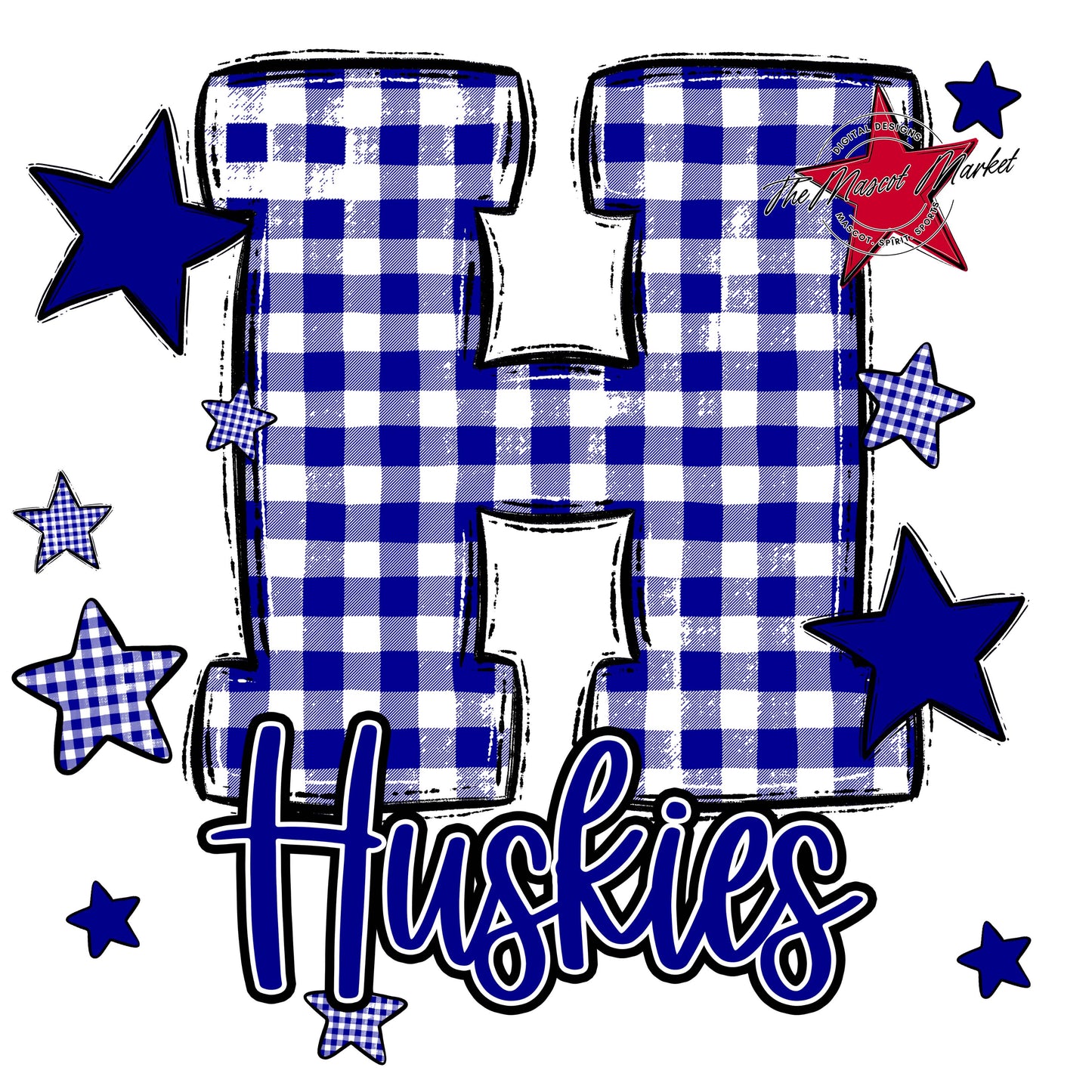 Huskies Plaid Star Design-Blue